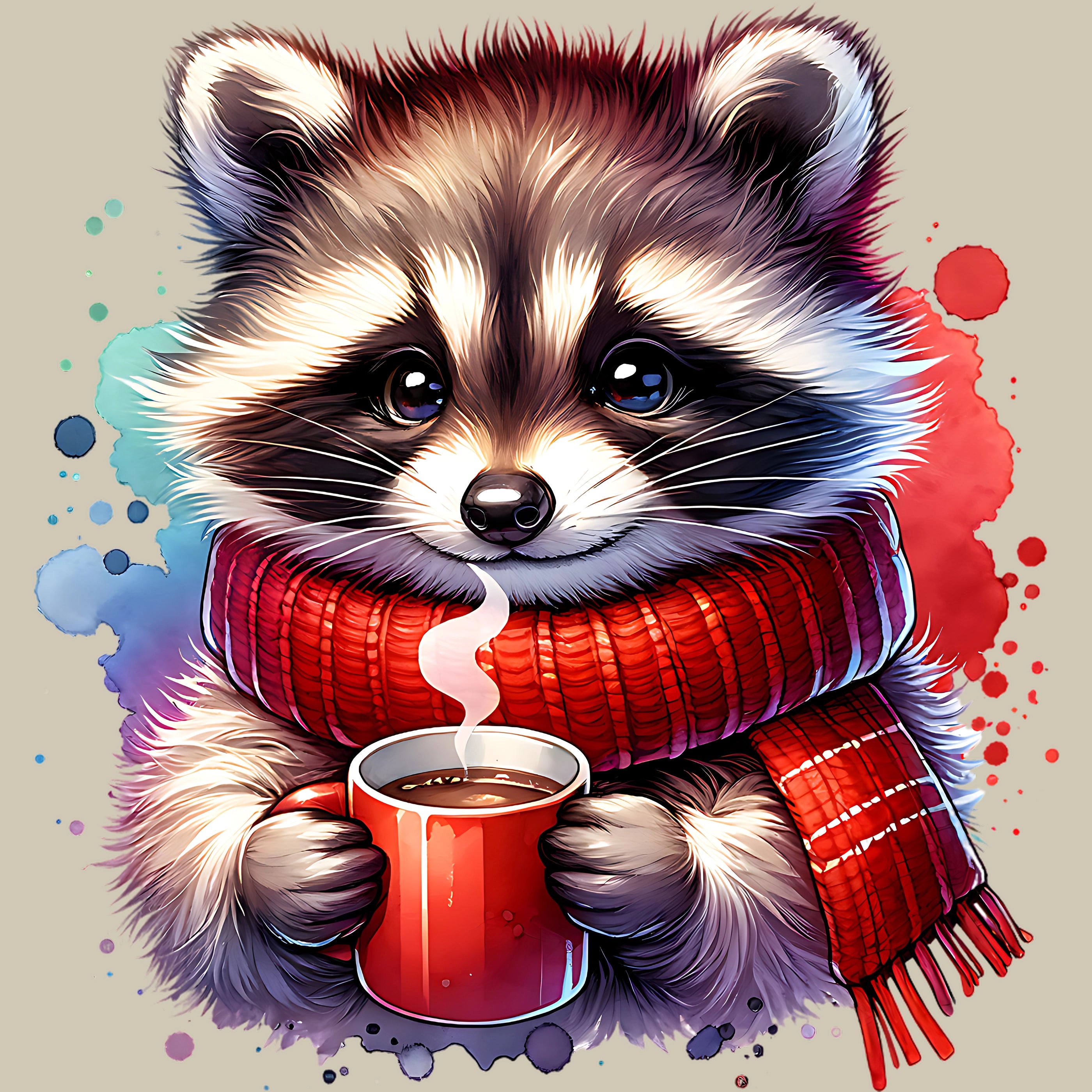 Permanent Sticker Waschbär Kakao Winterkuschel