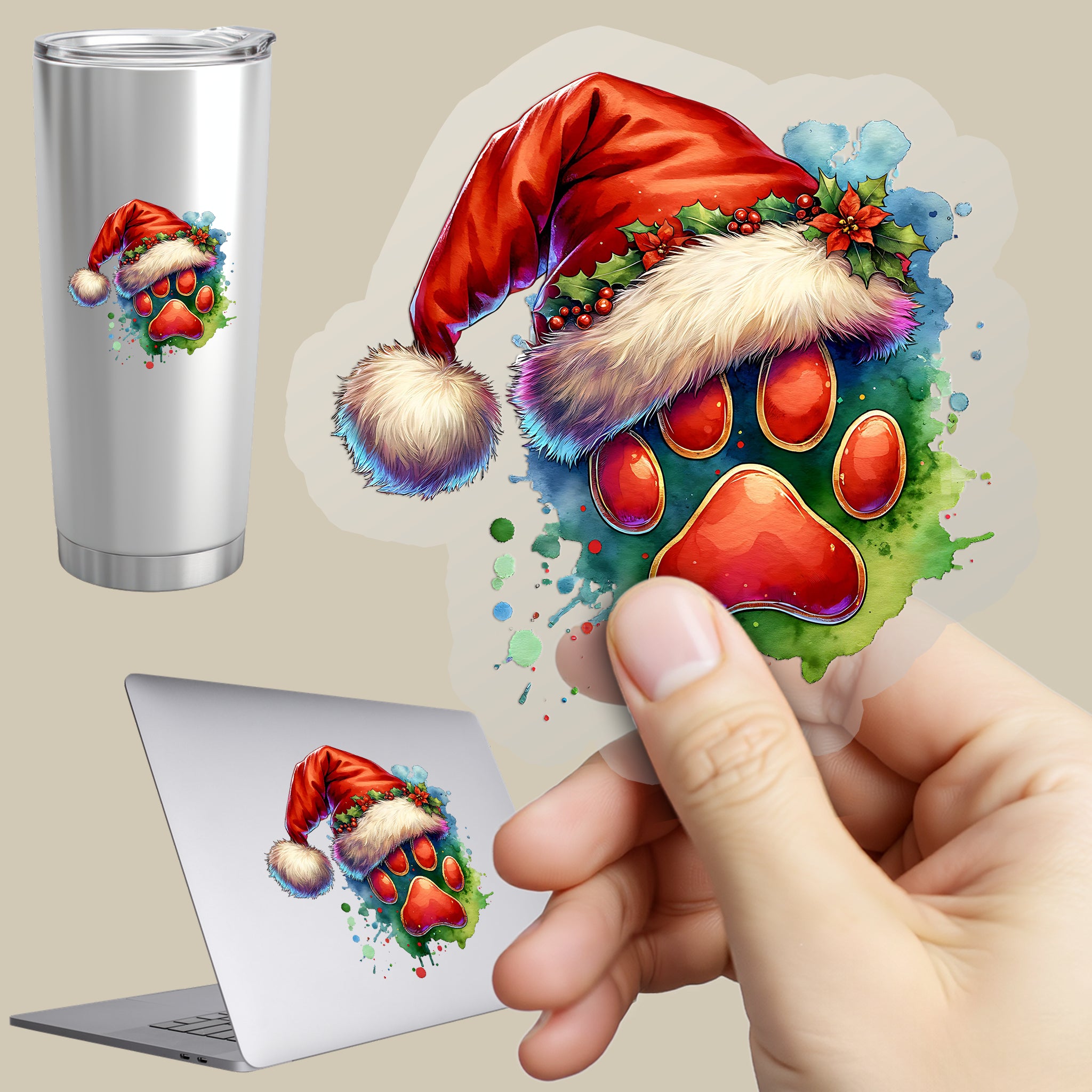 Permanent Sticker Weihnachts Pfote Merry Paw