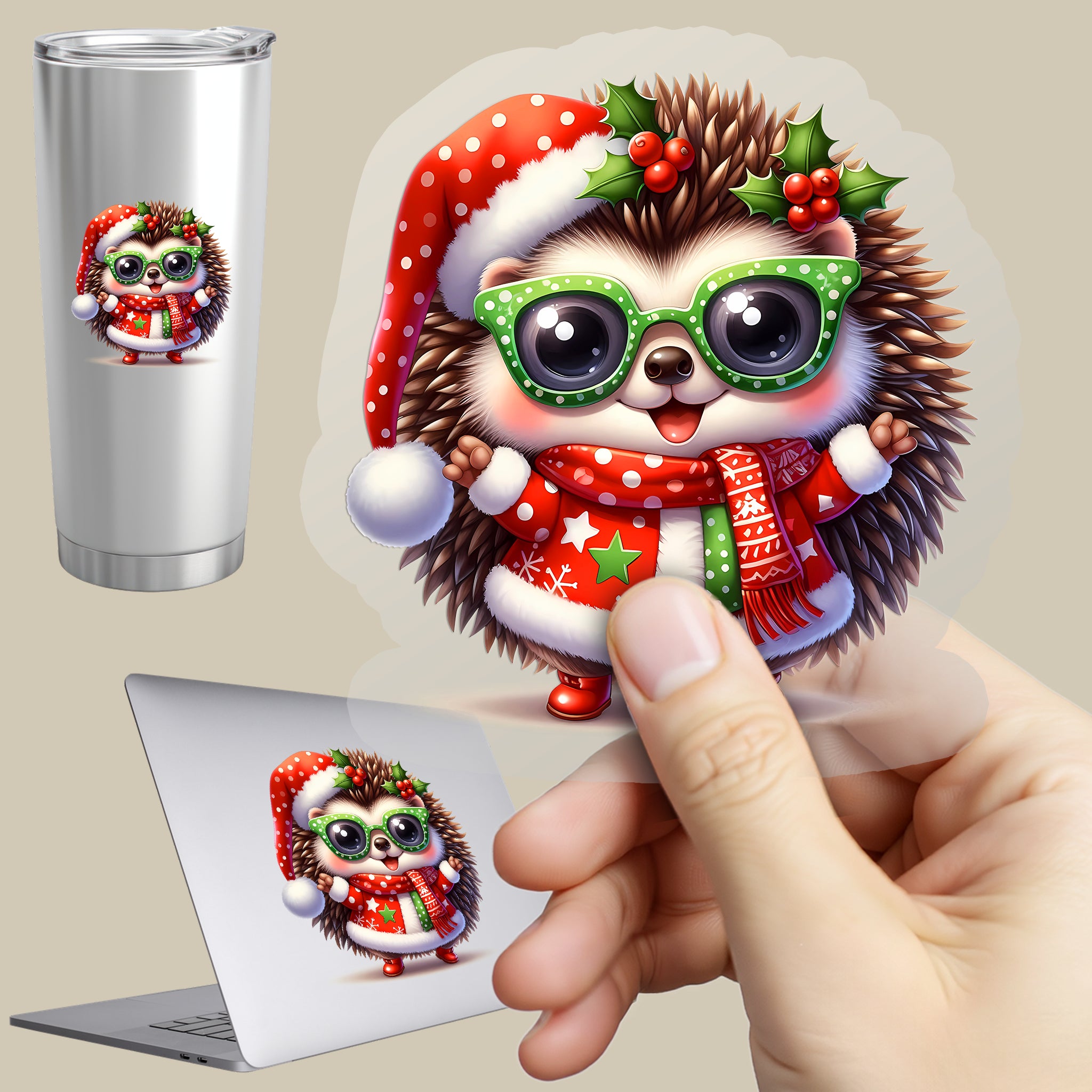 Permanent Sticker Weihnachtsigel Funky