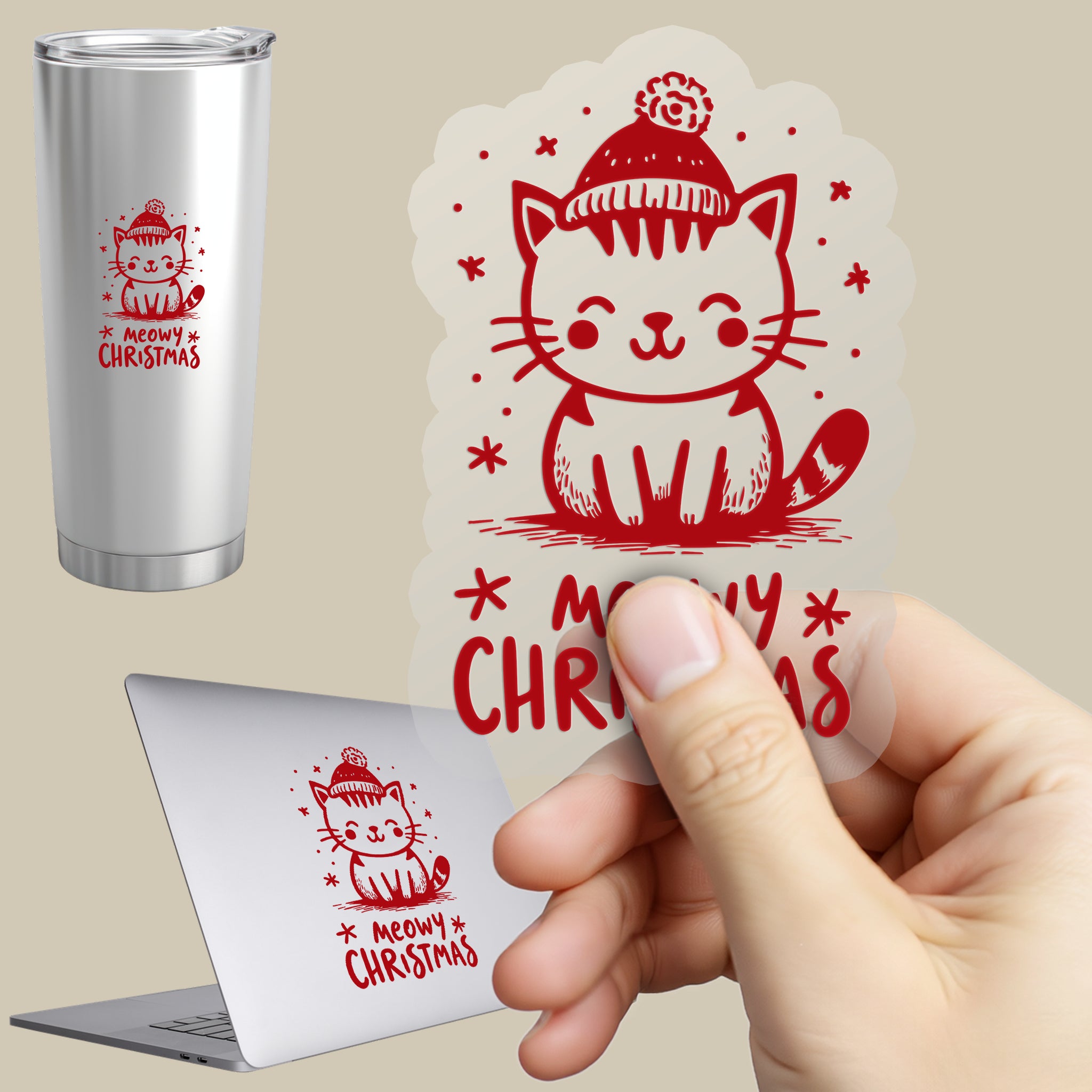 Permanent Sticker Katze Meowy Christmas
