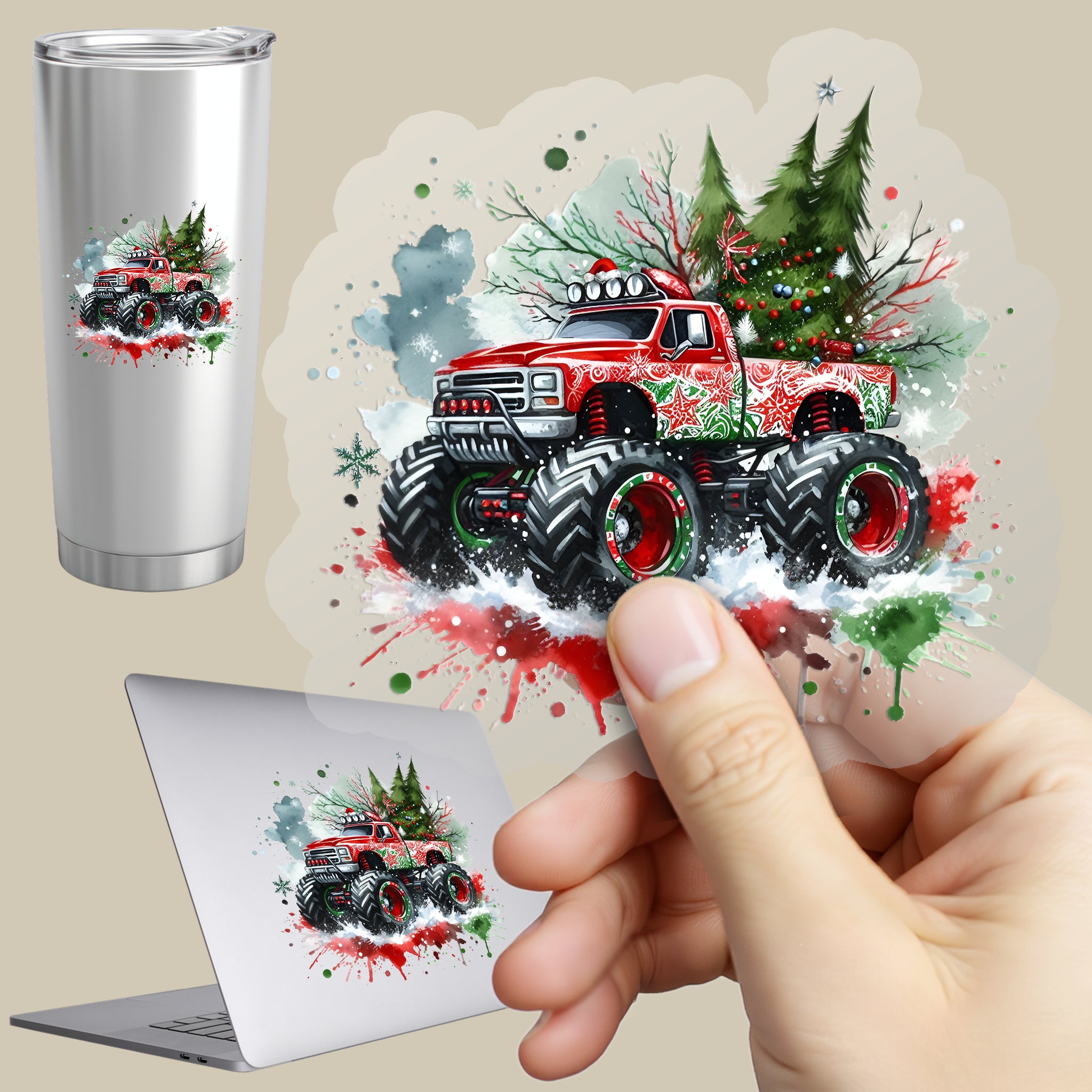 Permanent Sticker Christmas Monstertruck Power