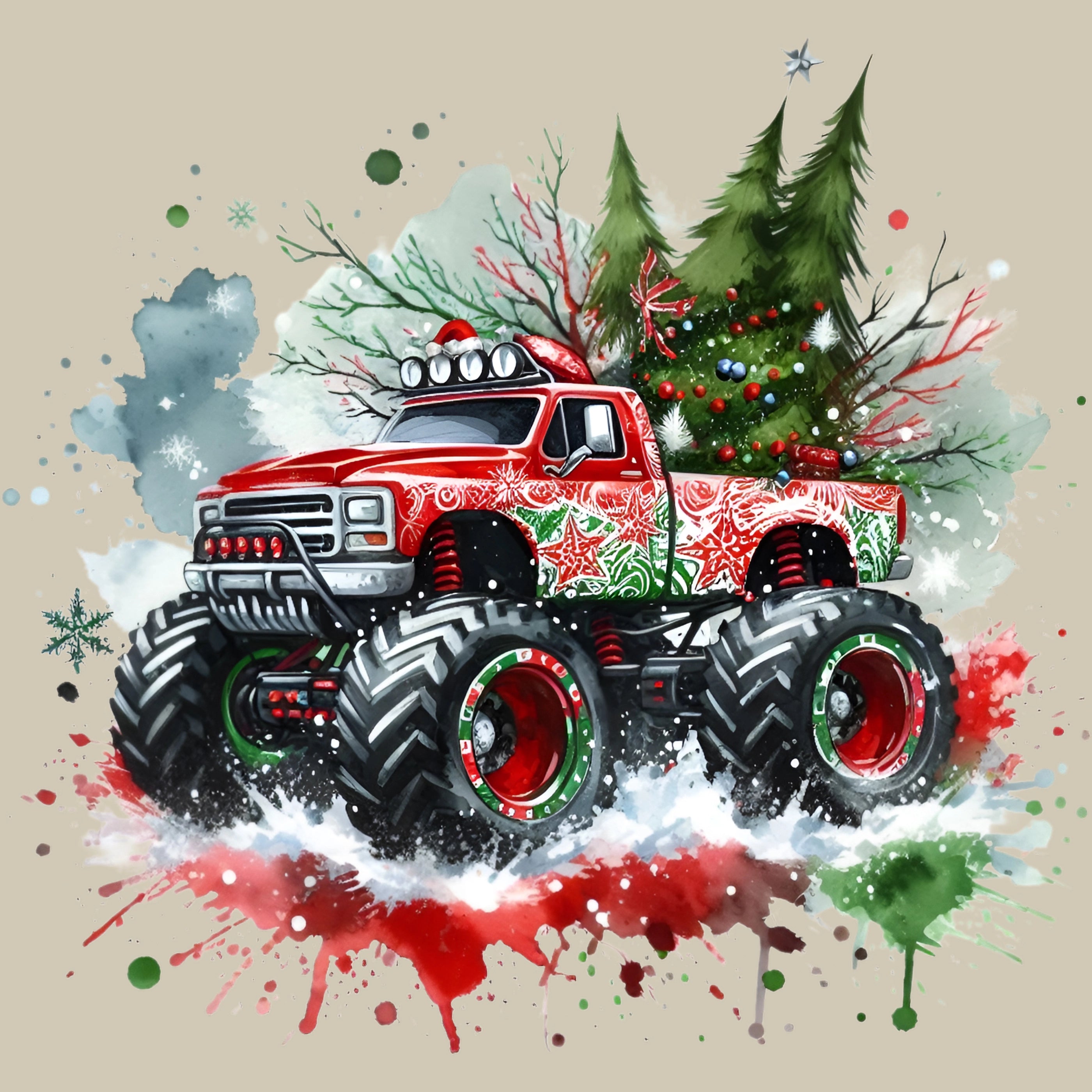 Permanent Sticker Christmas Monstertruck Power