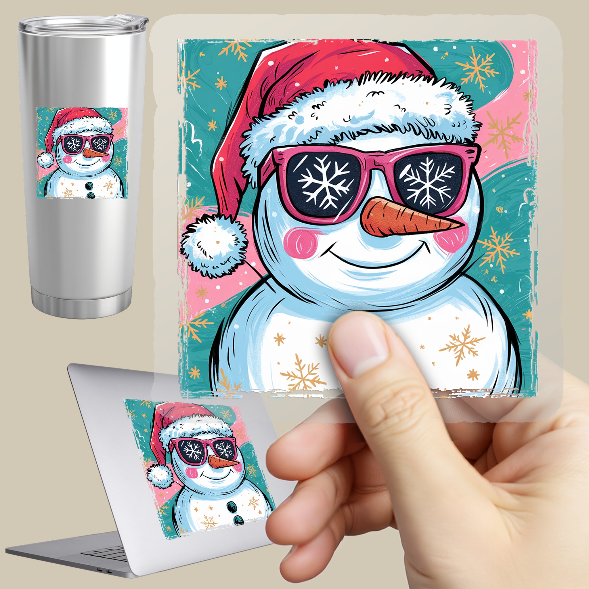 Permanent Sticker Cool Snowman