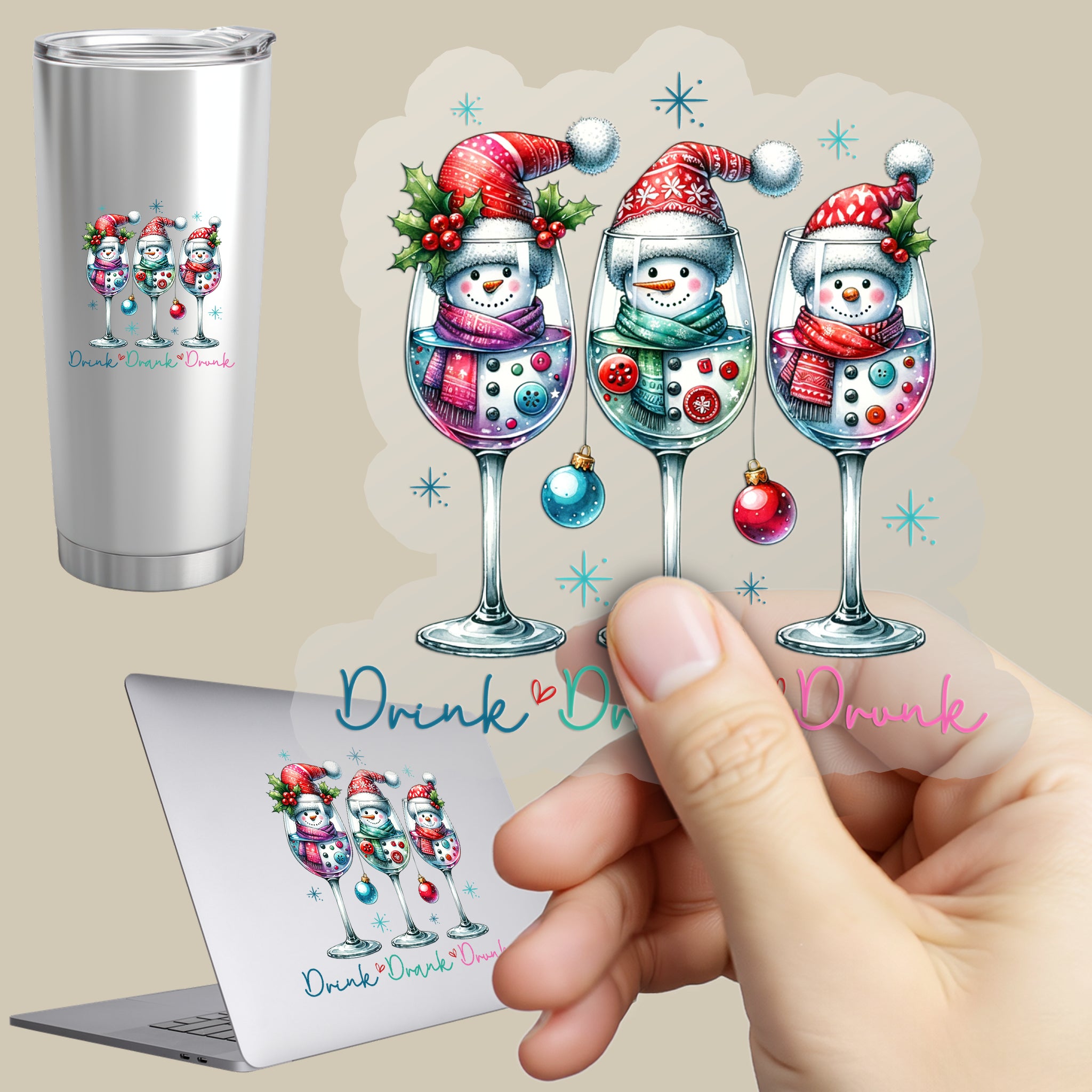 Permanent Sticker Drink Drank Drunk Schneemänner