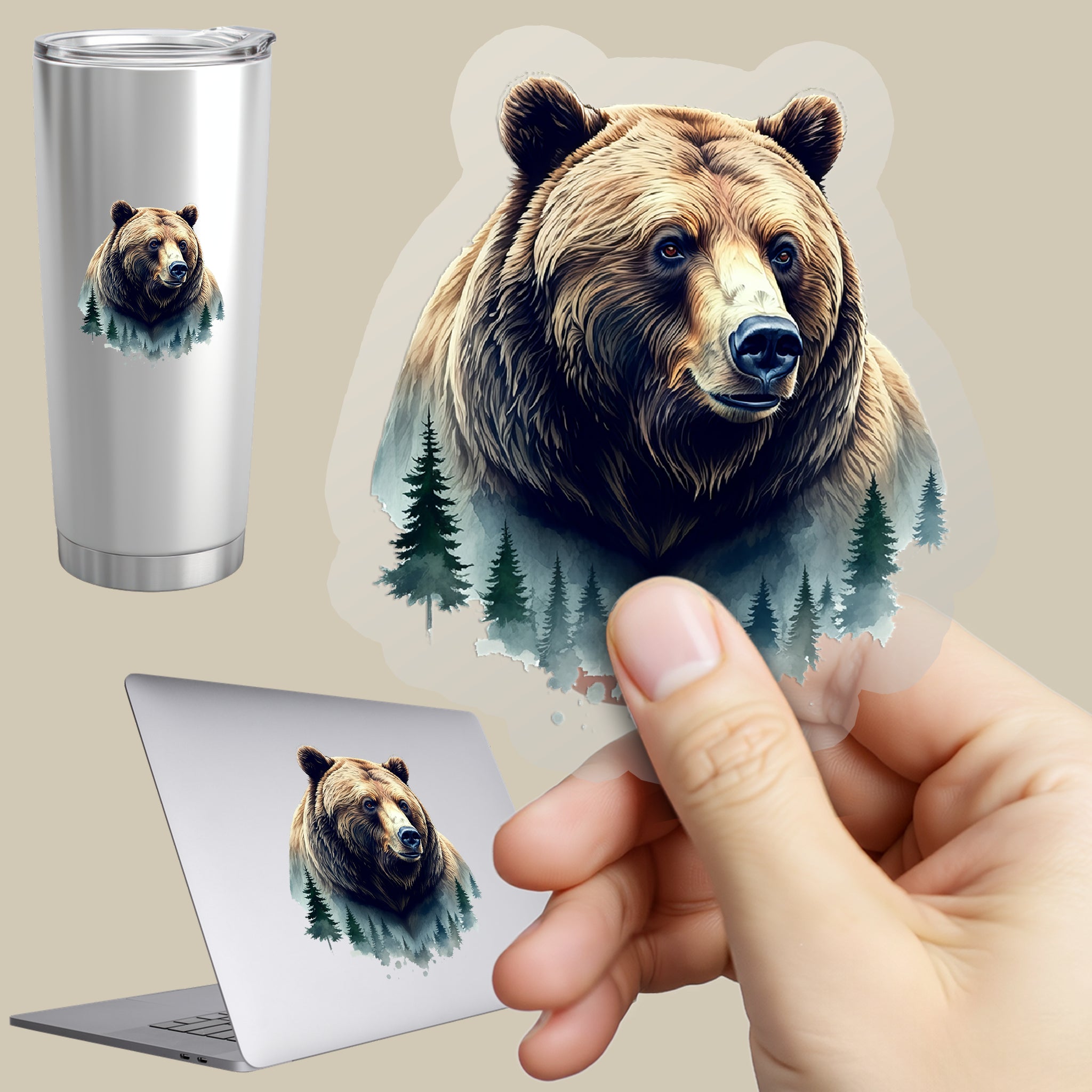 Permanent Sticker Mountain Bear Forest