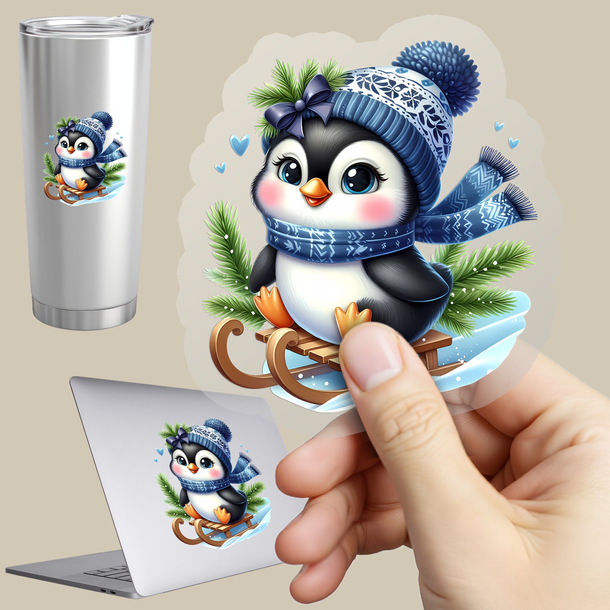 Permanent Sticker Pinguin Snowride