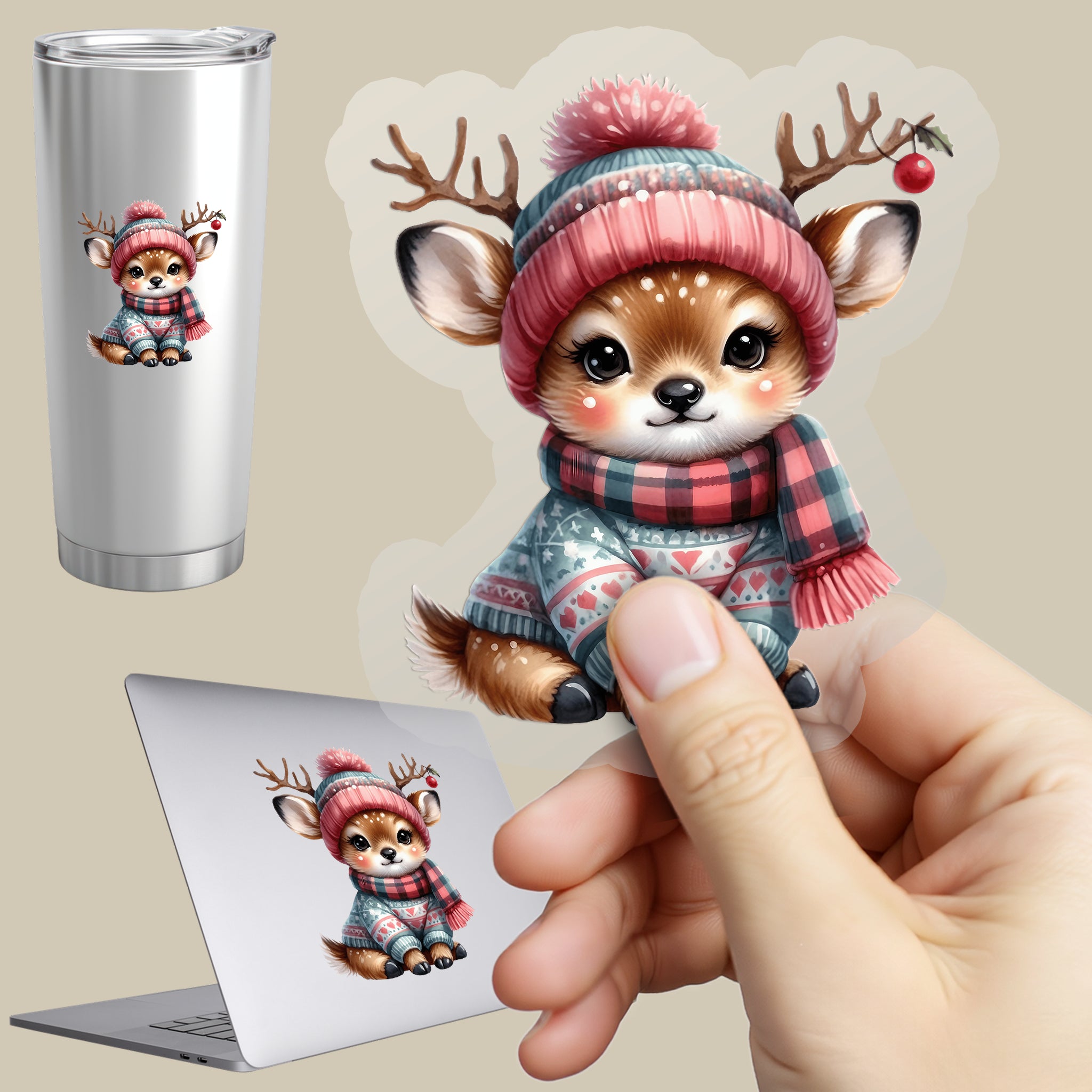 Permanent Sticker Rehkitz Frostmütze