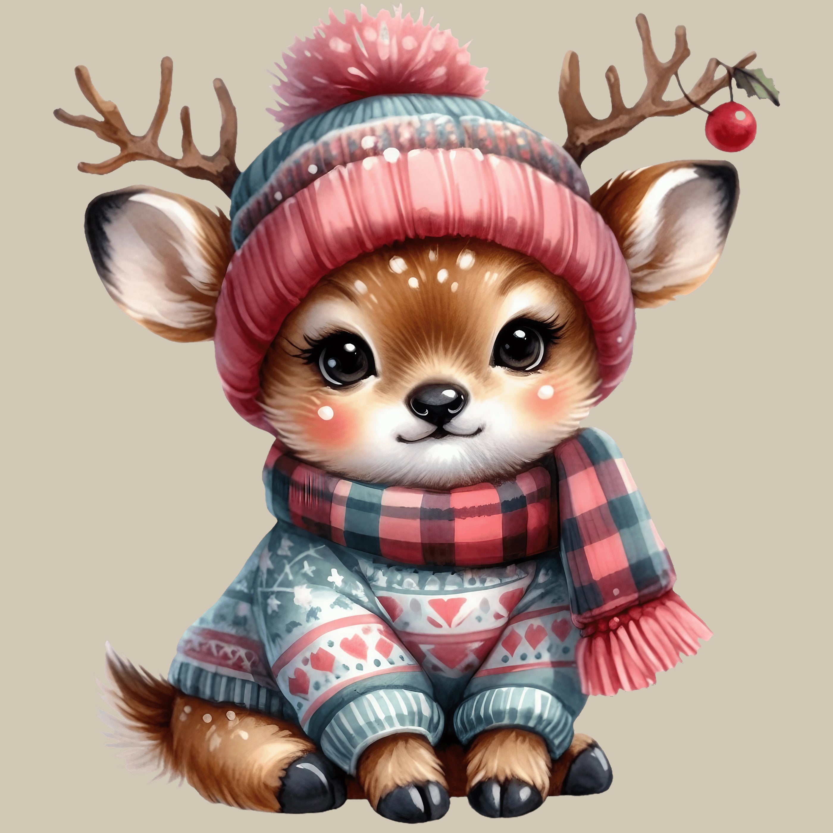 Permanent Sticker Rehkitz Frostmütze