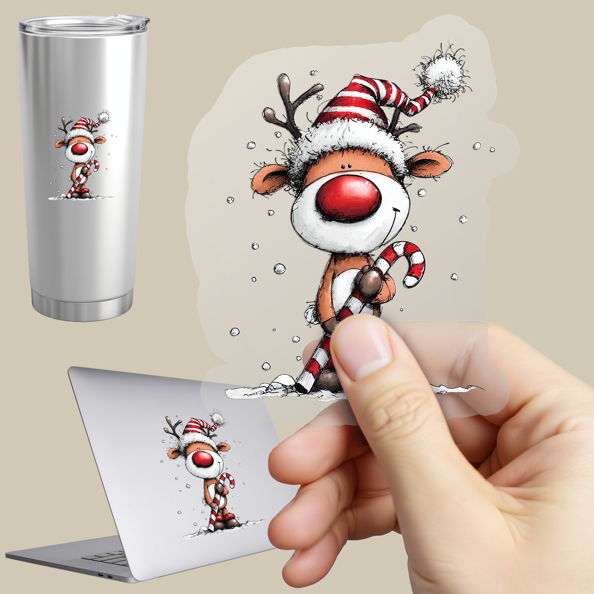 Permanent Sticker Rentier Zuckerstangen Cutie