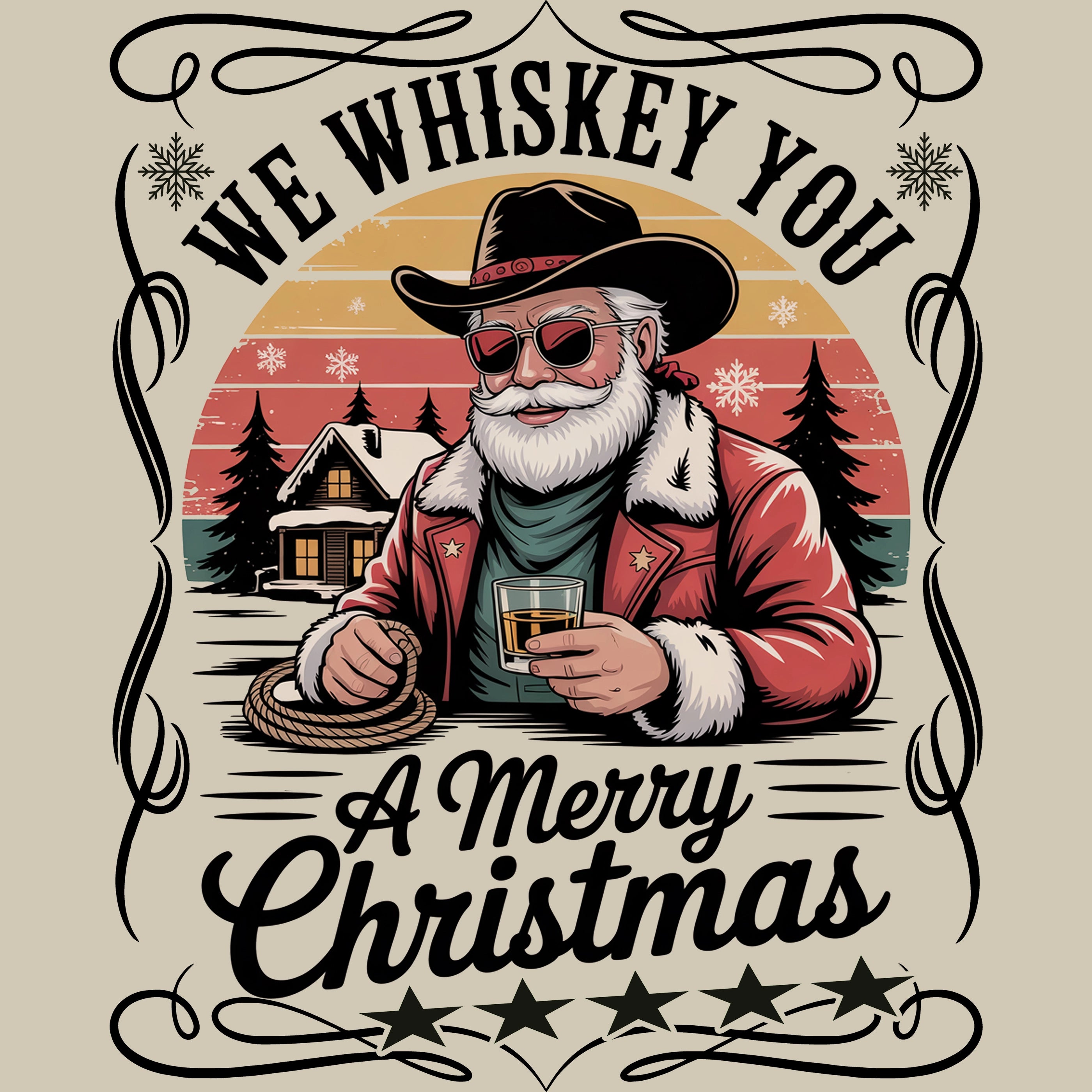 Permanent Sticker Santa Western Christmas