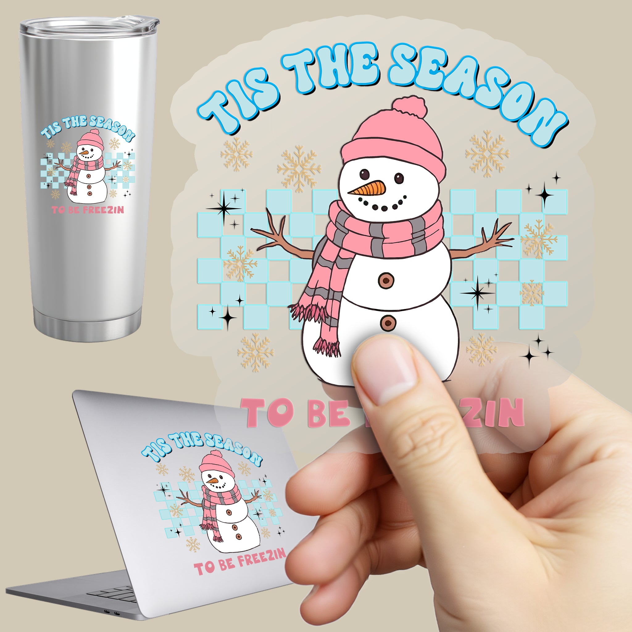 Permanent Sticker Schneemann Tis the Season to be Freezin