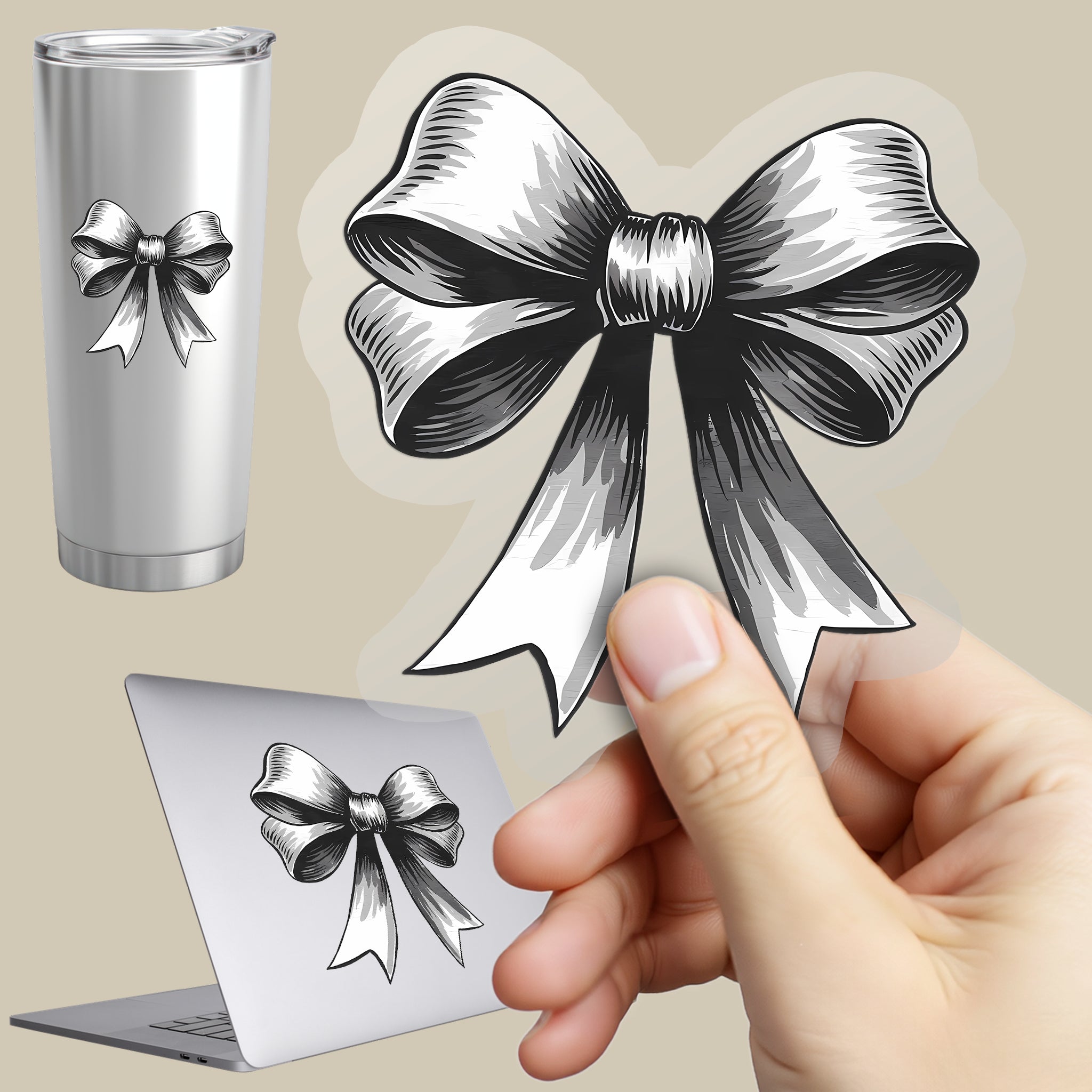 Permanent Sticker Schwarz Weiß Schleife