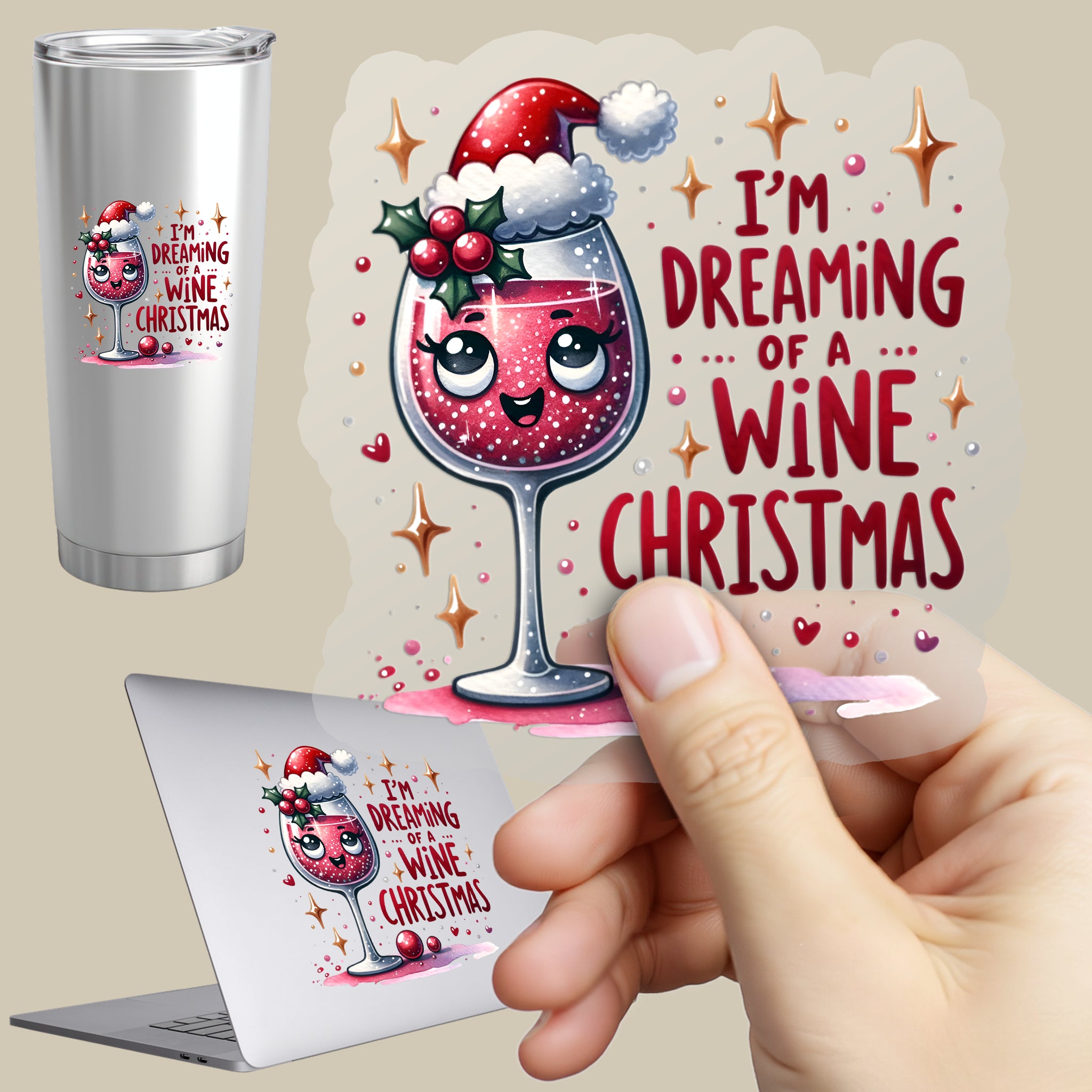 Permanent Sticker Weihnachts Weinglas Cutie