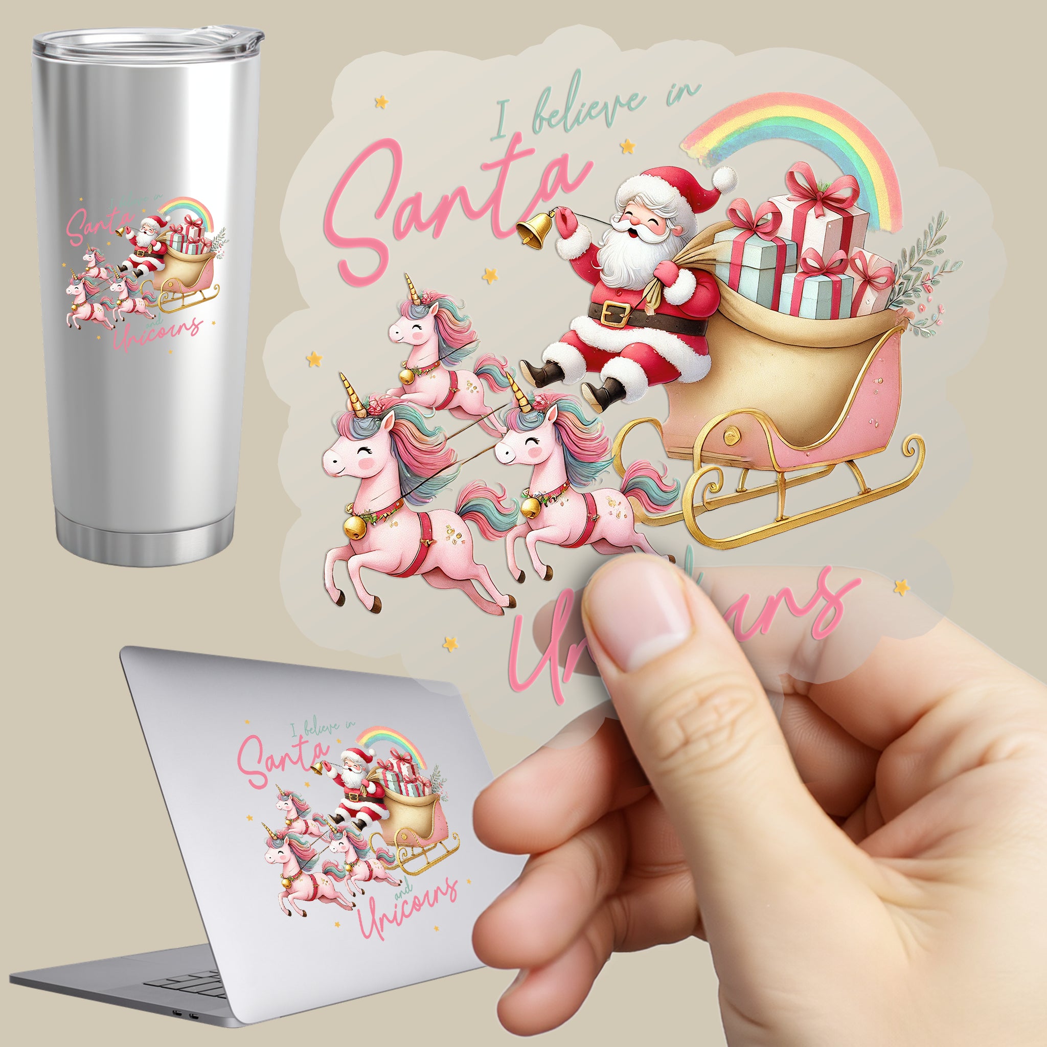 Permanent Sticker I belive in Santa and Unicorns