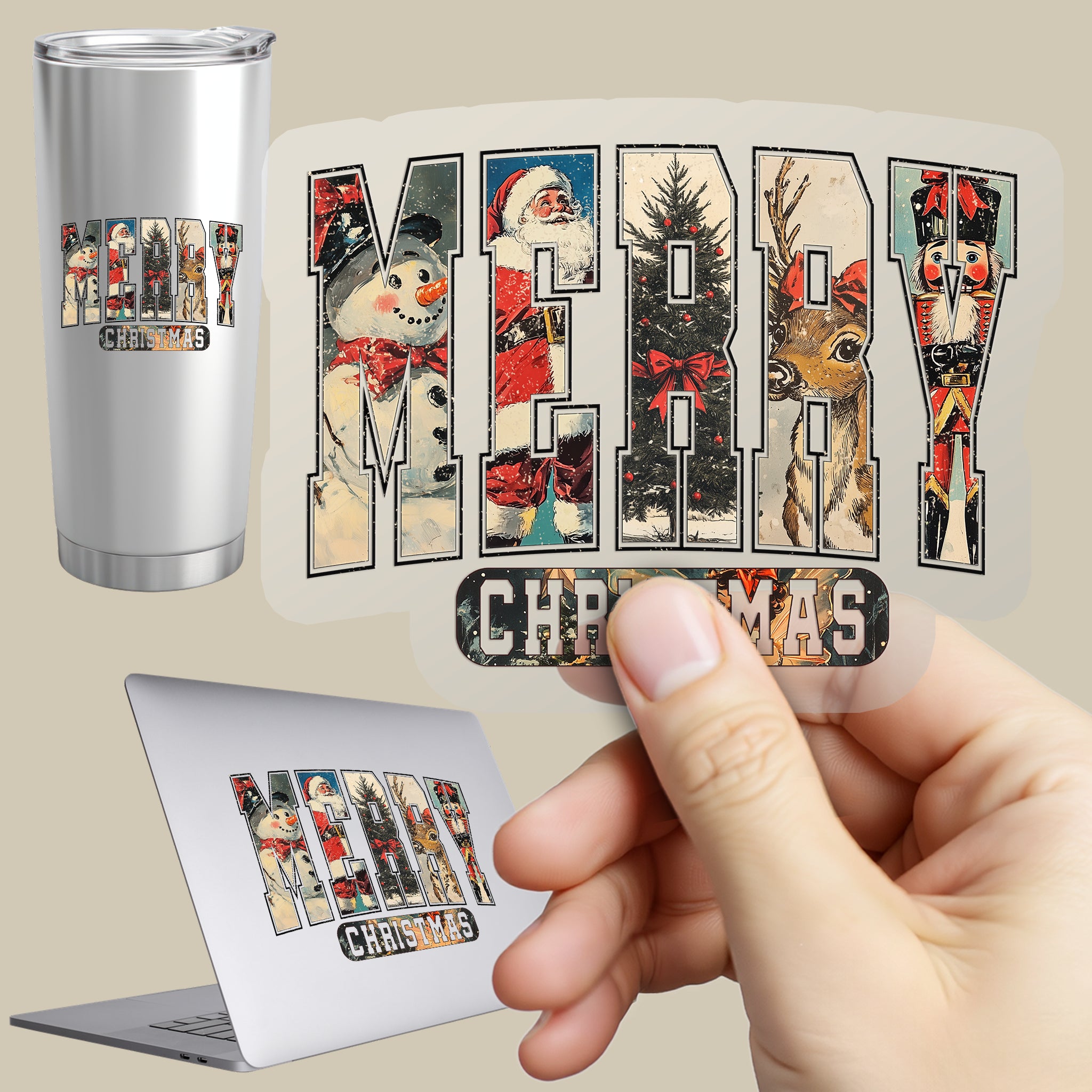 Permanent Sticker Merry Christmas Retro Magic