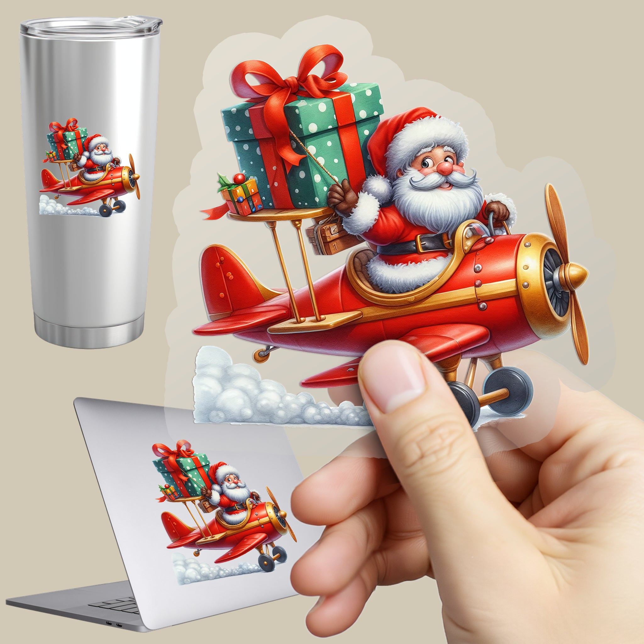 Permanent Sticker Santa Flugzeug Geschenkeexpress