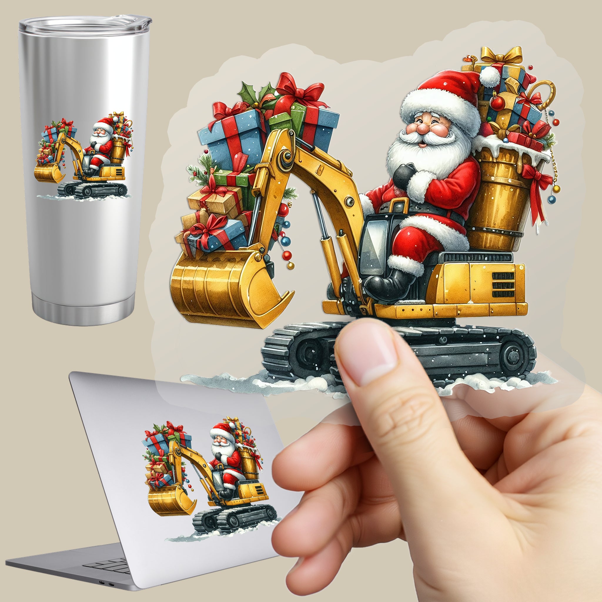 Permanent Sticker Santa im Weihnachts Bagger