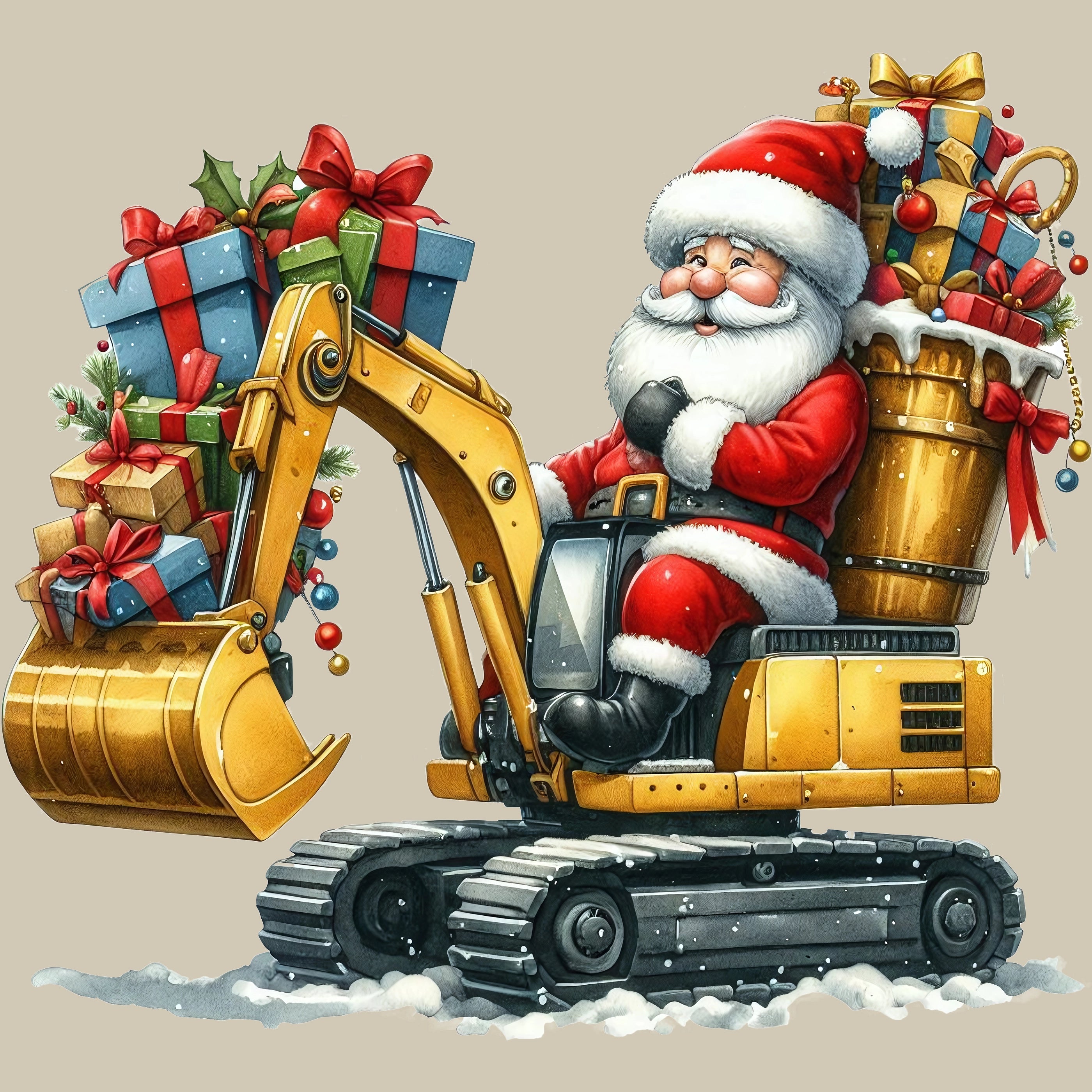 Permanent Sticker Santa im Weihnachts Bagger
