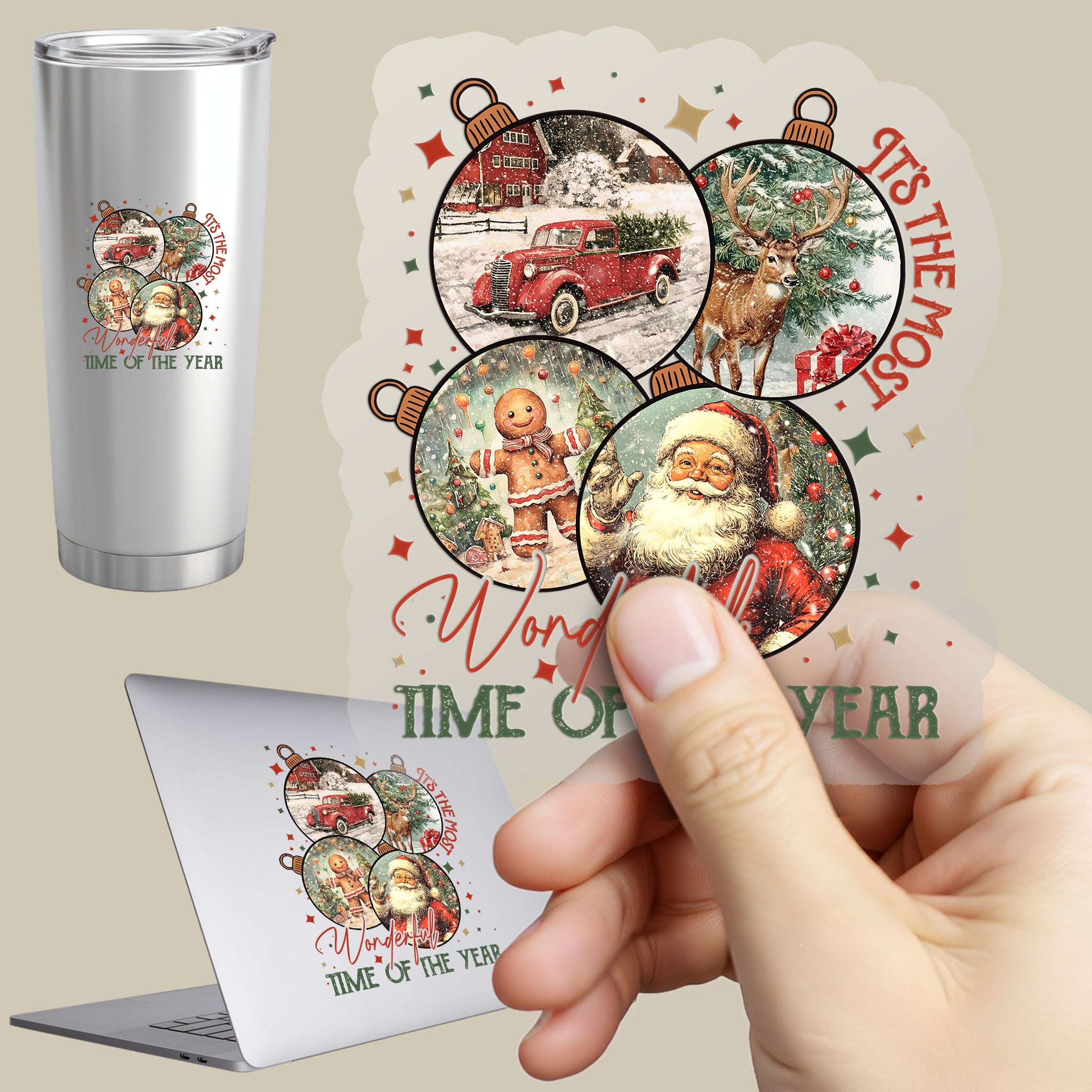 Permanent Sticker Weihnachtskugeln Nostalgie Mix