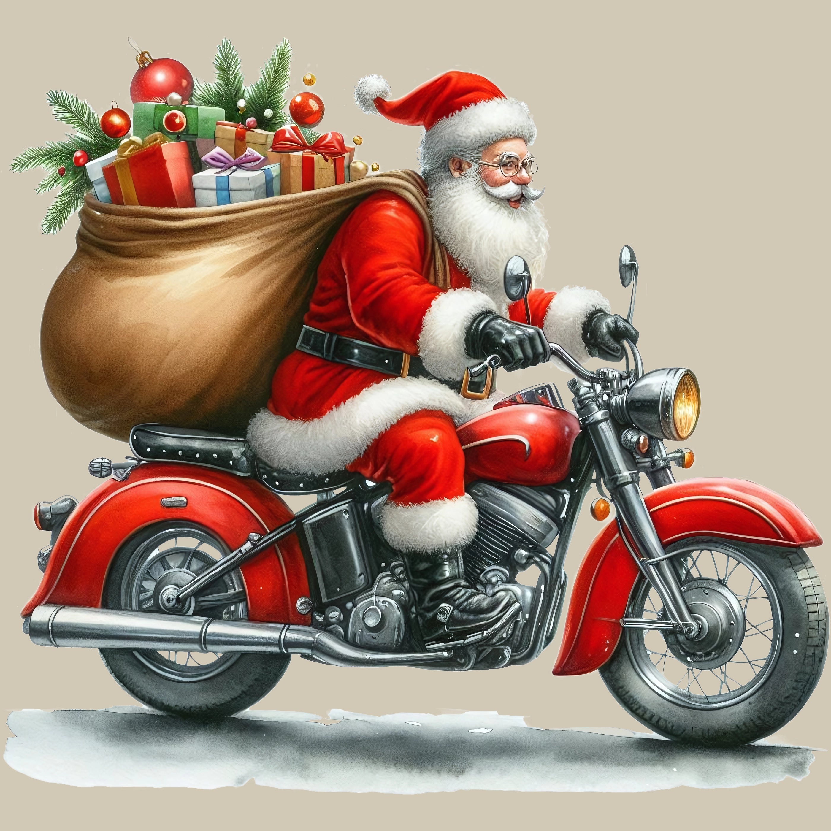 Permanent Sticker Weihnachtsmann Motorrad Fahrt