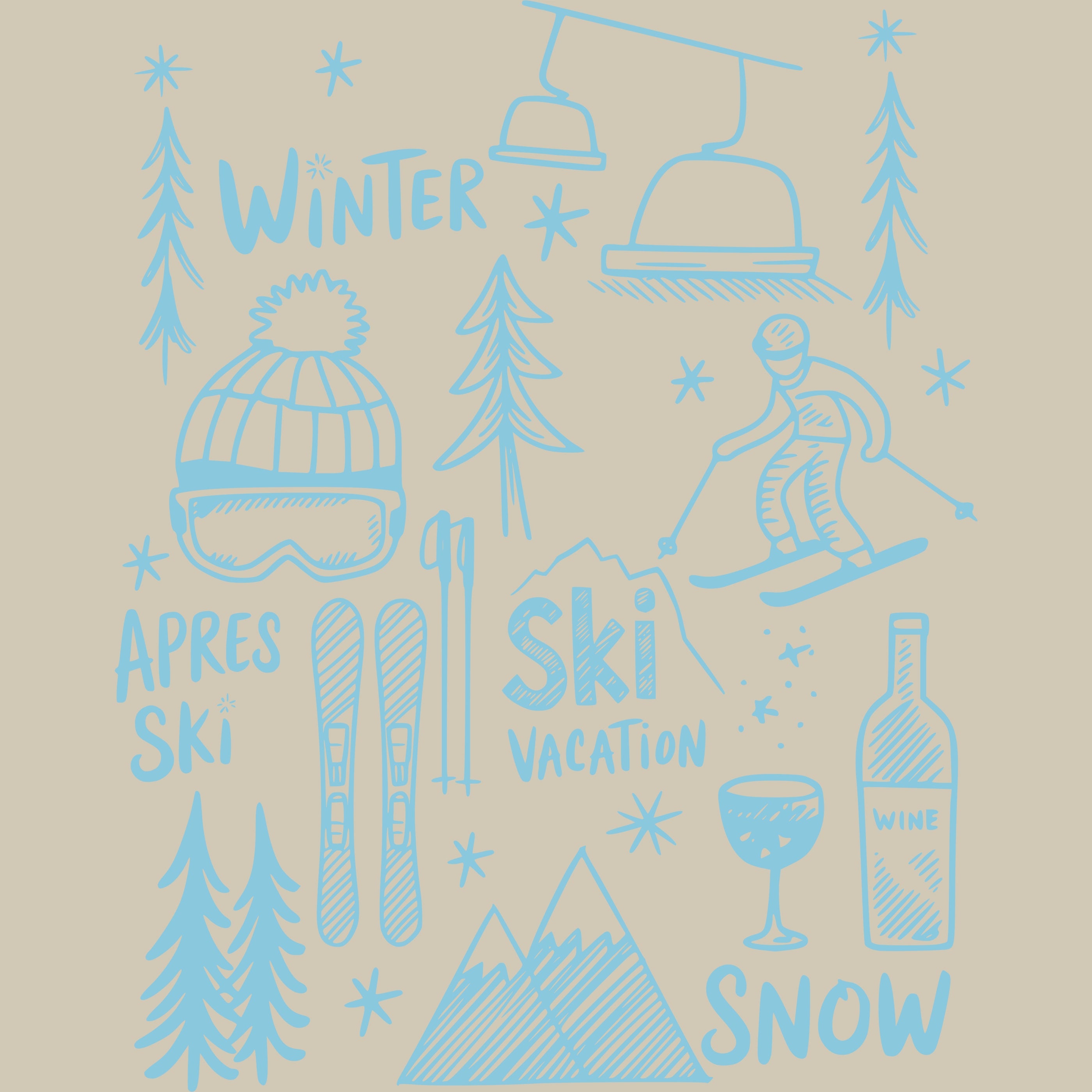 Permanent Sticker Ski Winter Zeichnung