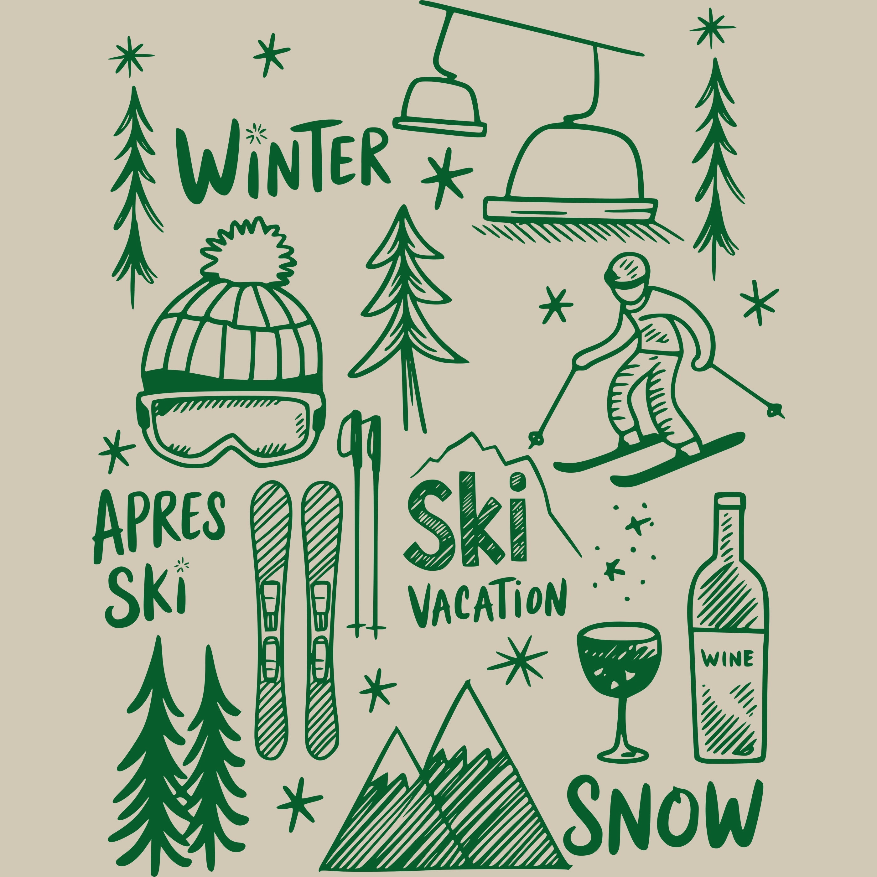 Permanent Sticker Ski Winter Zeichnung