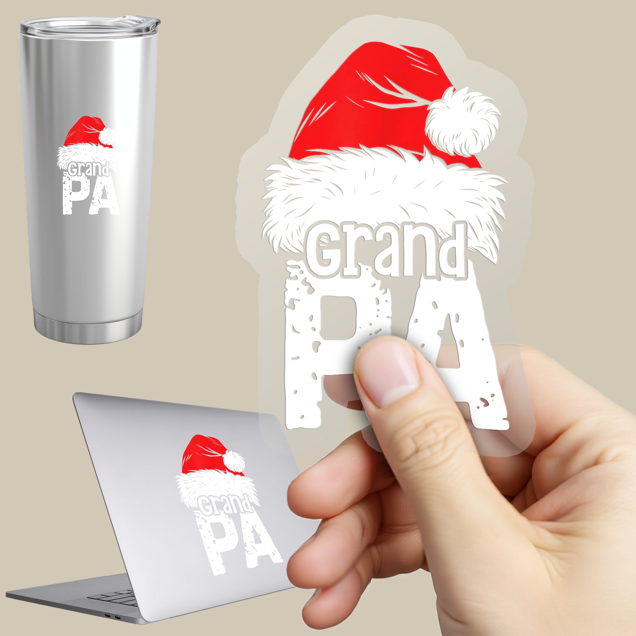Permanent Sticker Weihnachtsmütze Familie Grandpa