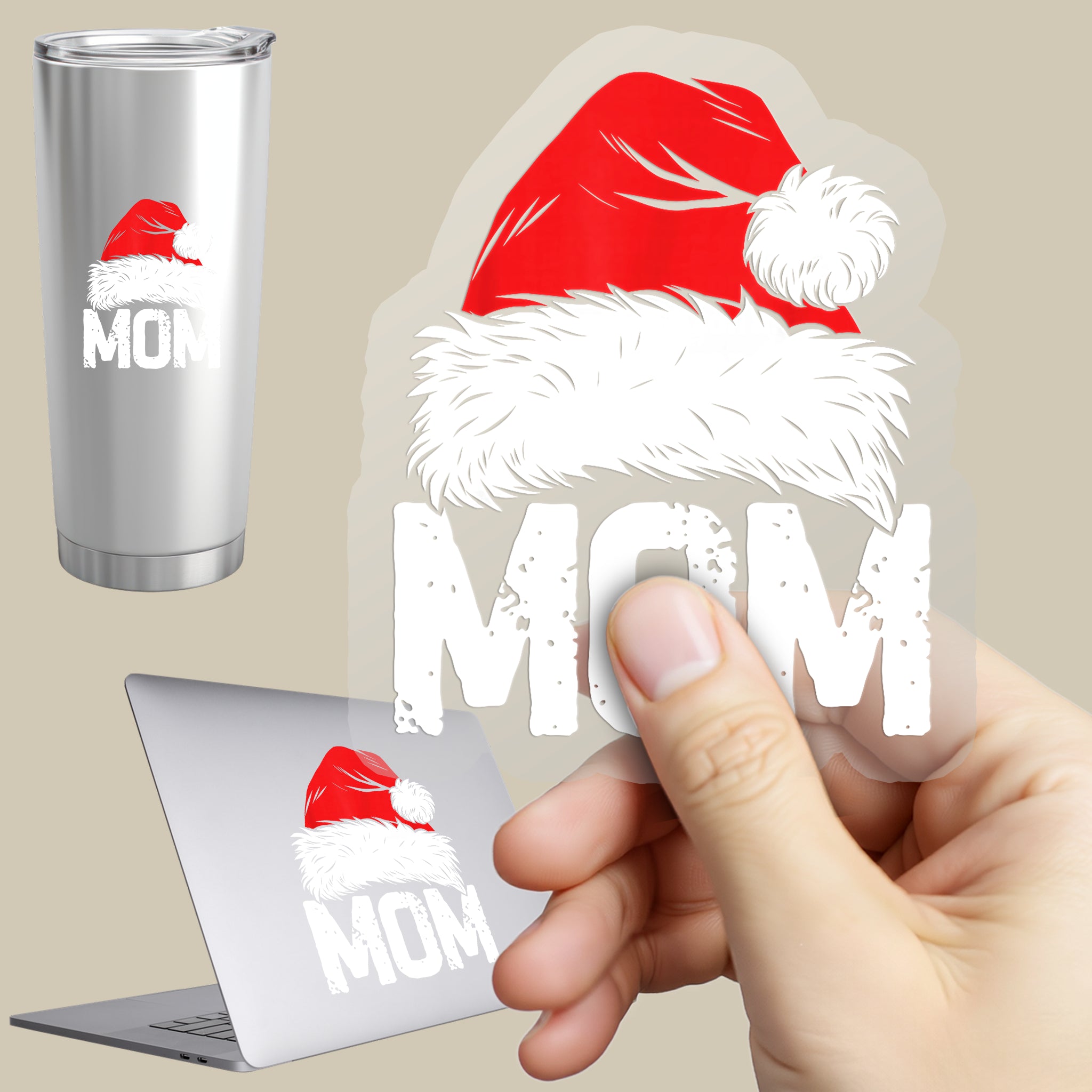 Permanent Sticker Weihnachtsmütze Familie Mom