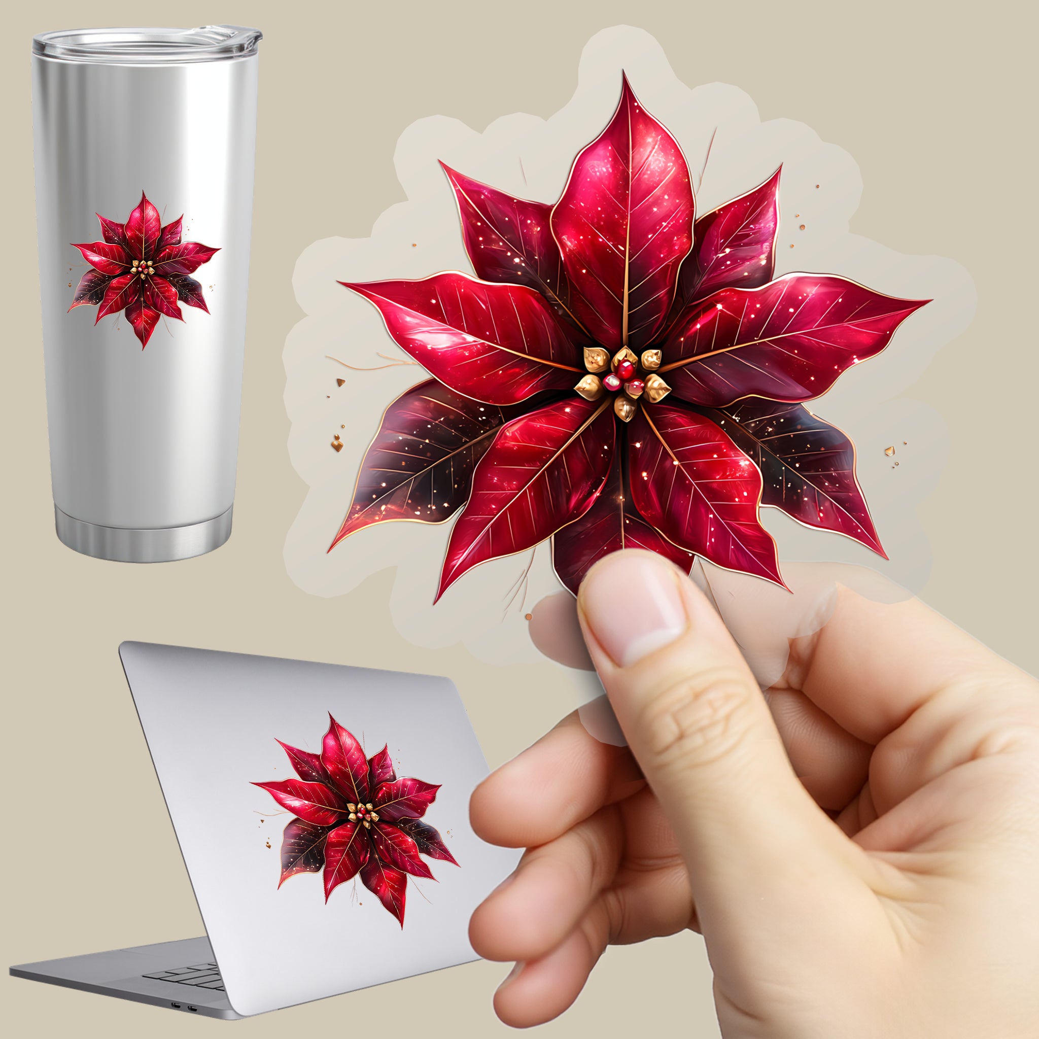 Permanent Sticker Weihnachtsstern Rotfunkel