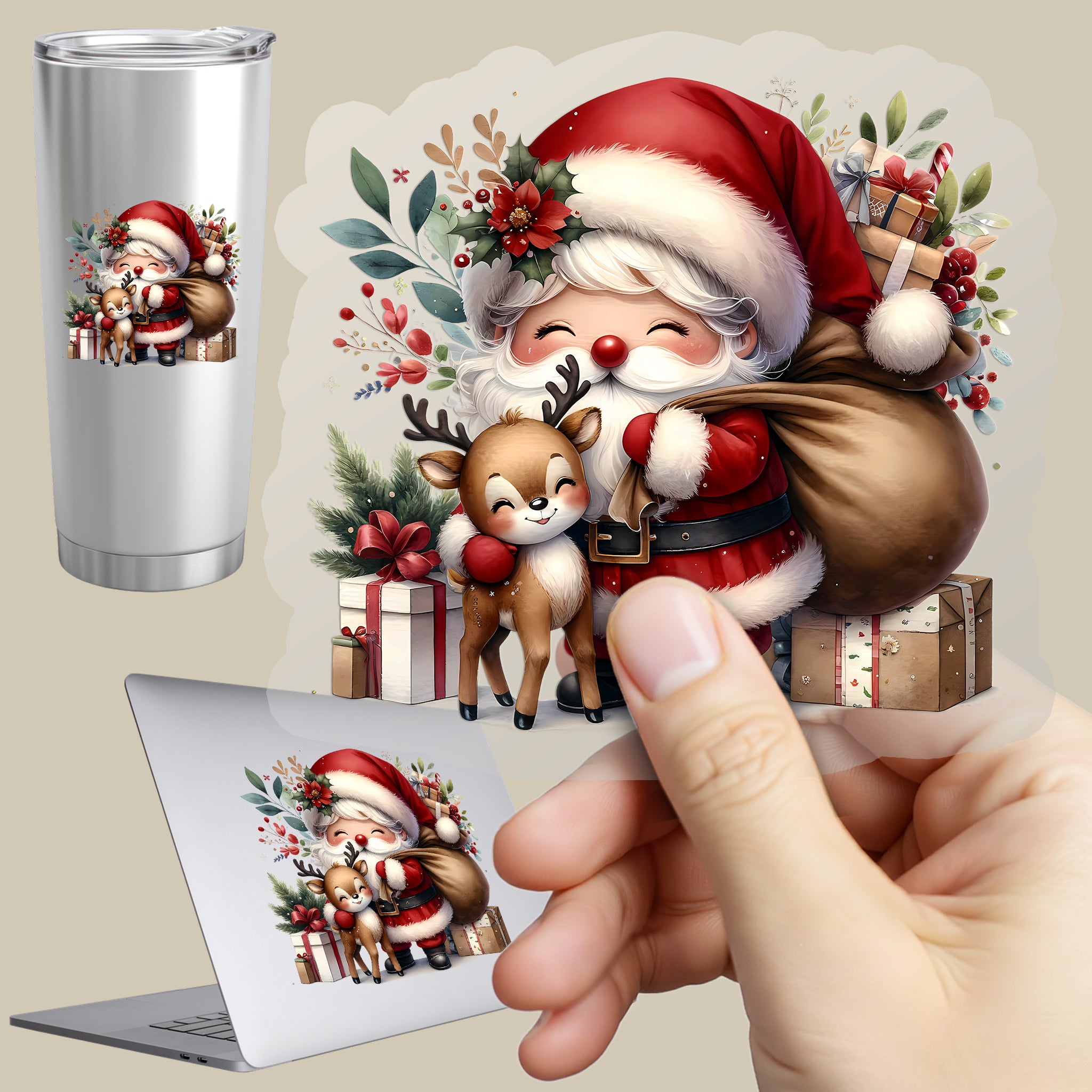 Permanent Sticker Weihnachtsmann Rentierfreund
