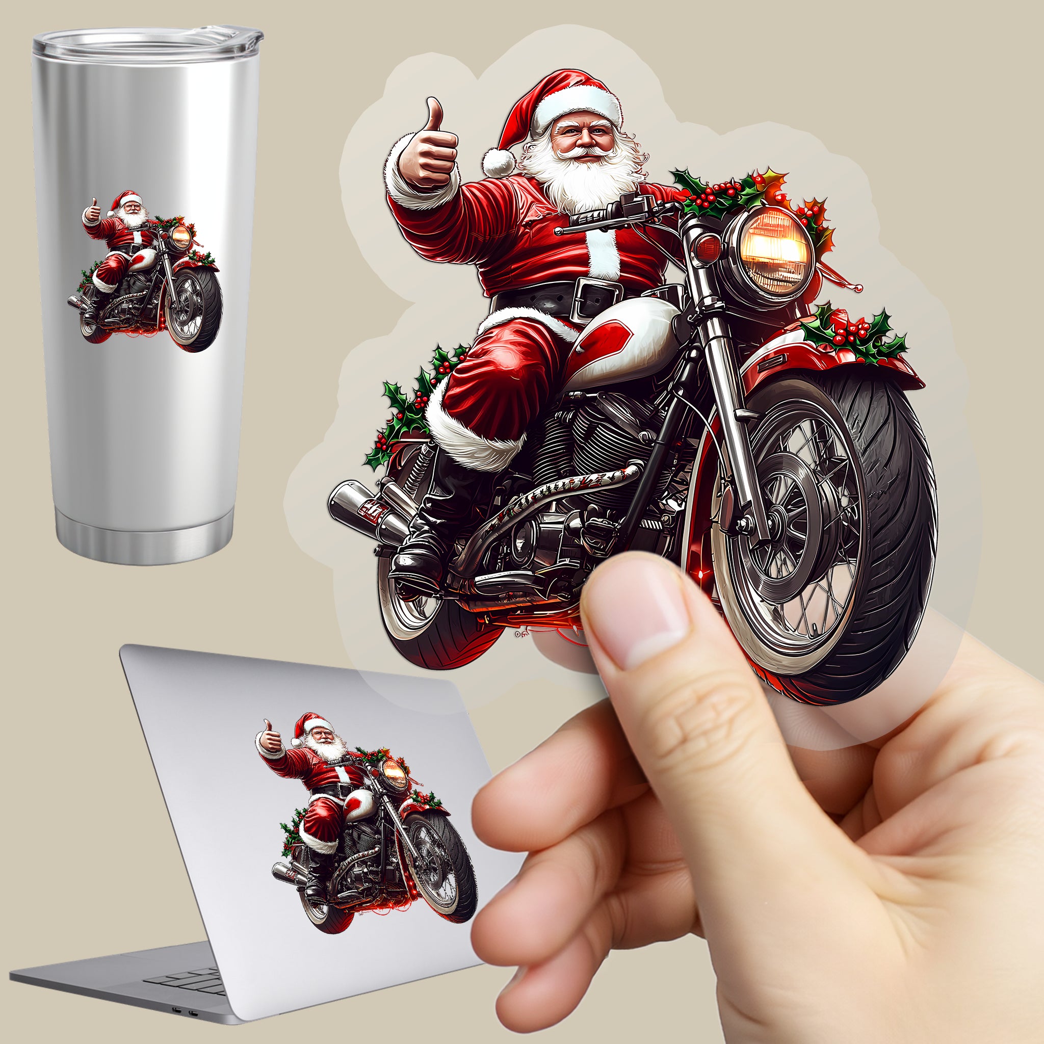 Permanent Sticker Weihnachtsmann Red Rider Motorrad