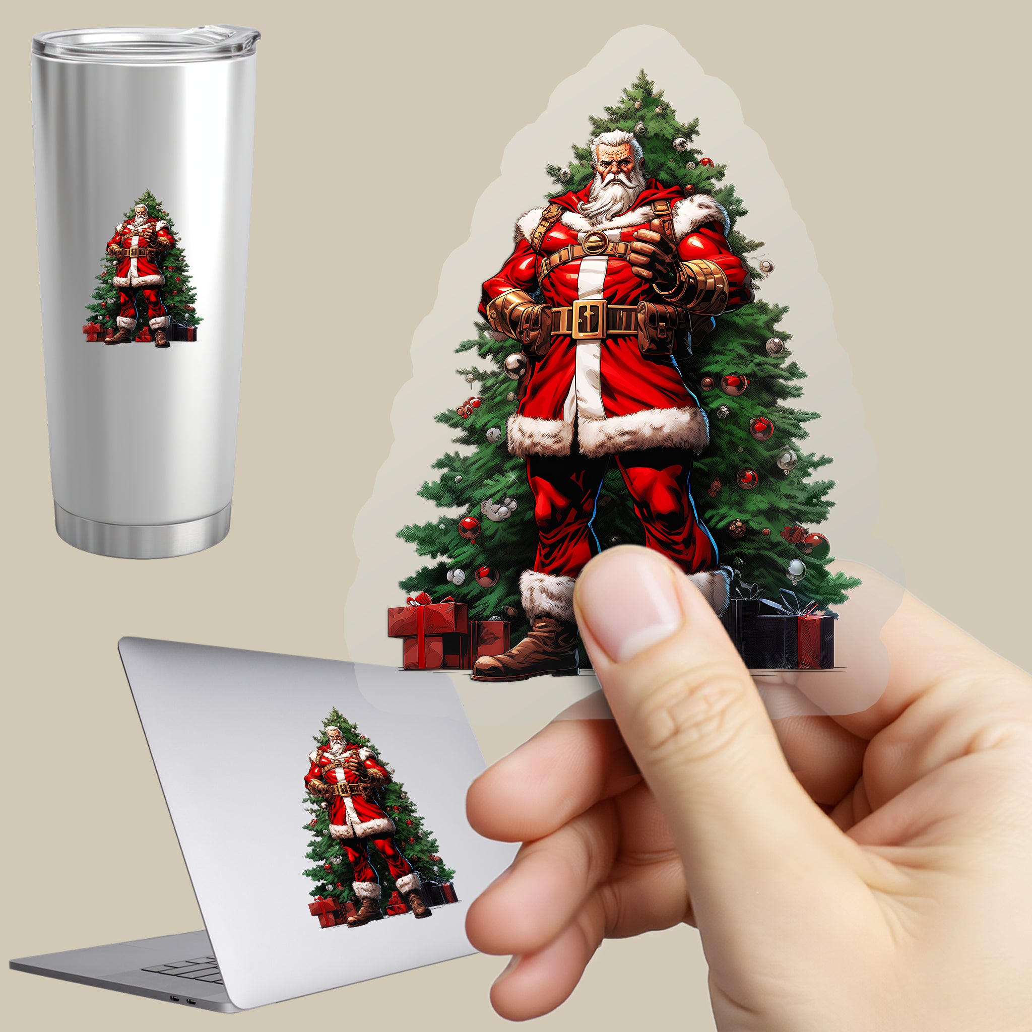 Permanent Sticker Weihnachtsmann der Held