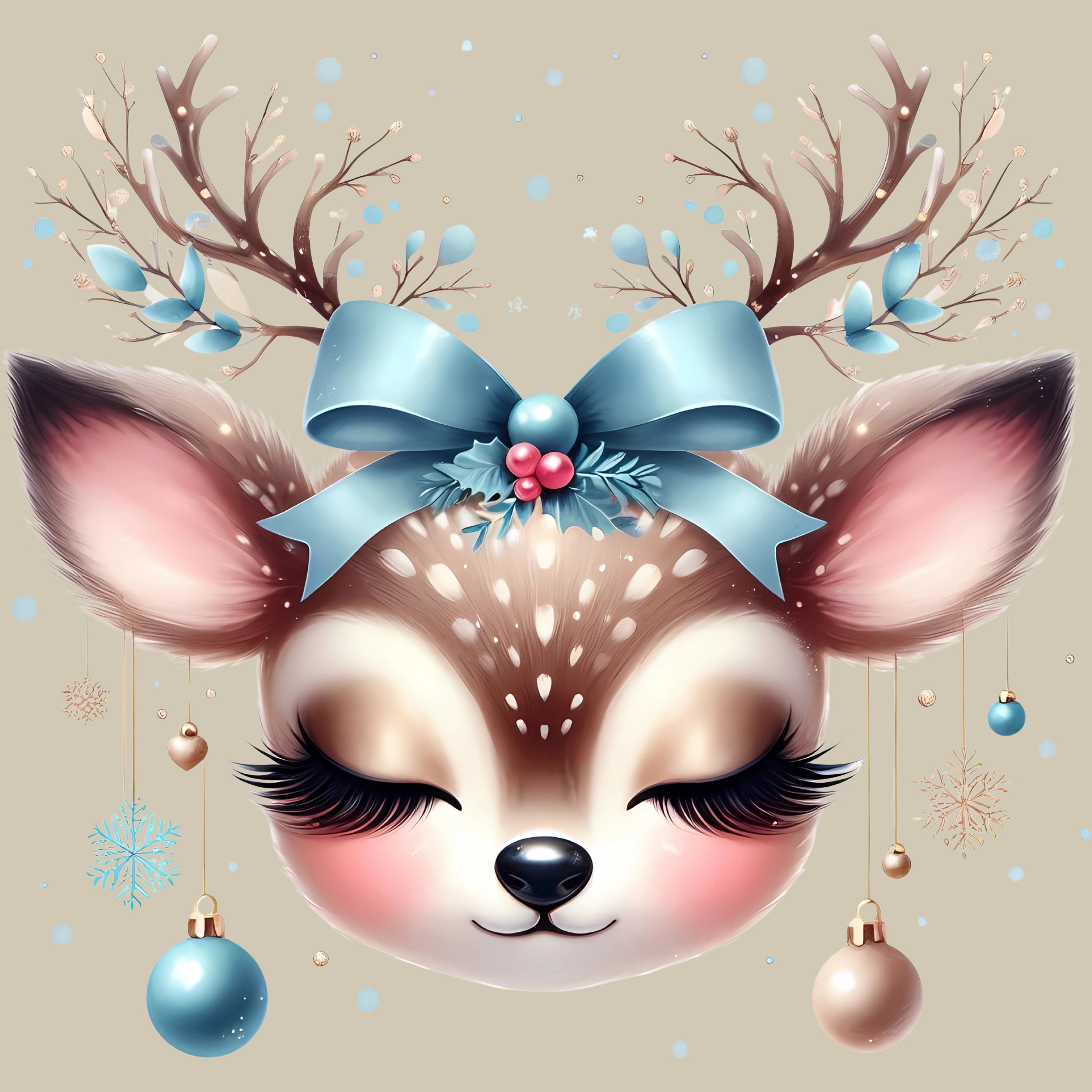 Permanent Sticker Weihnachts Reh Blauer Winterzauber