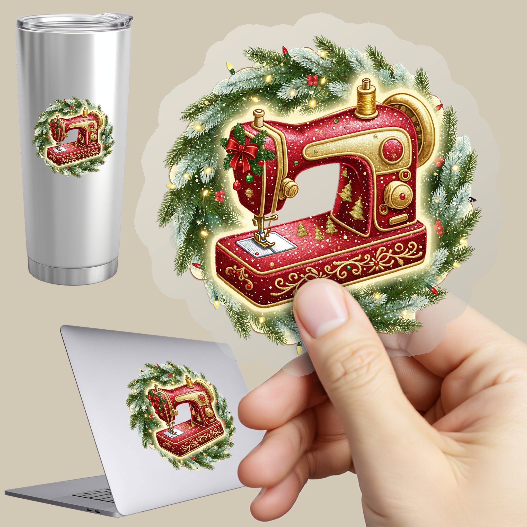 Permanent Sticker Weihnachtliche Nähmaschine