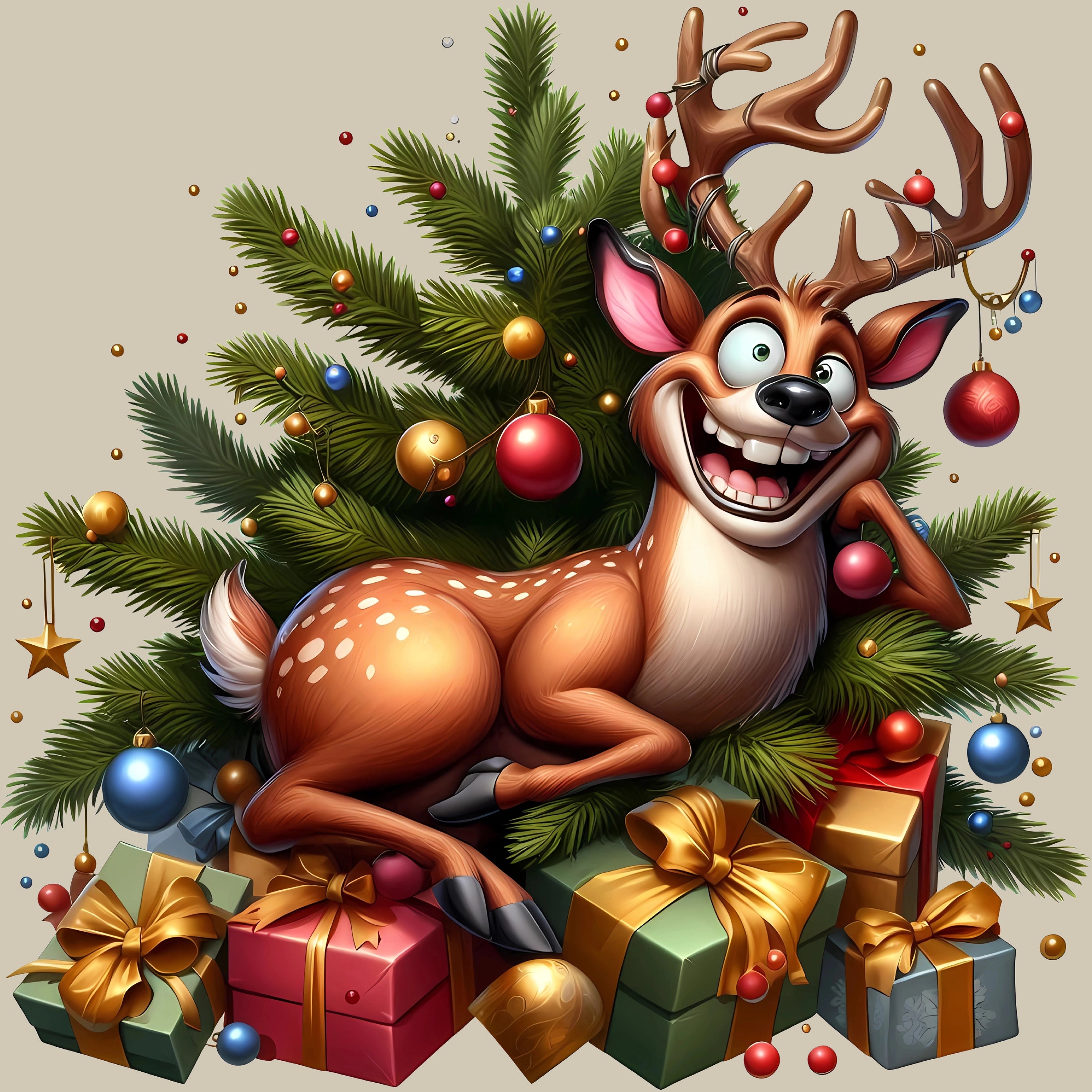 Permanent Sticker Verrücktes Weihnachts Rentier