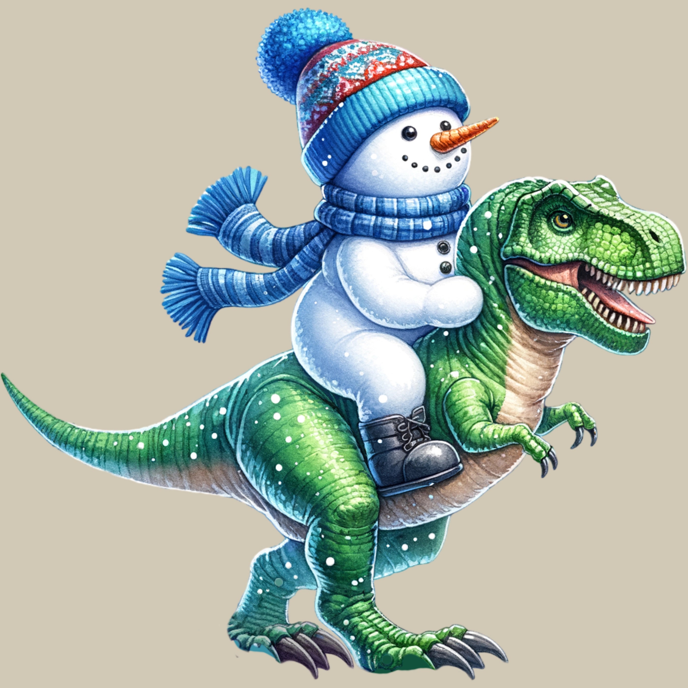 Permanent Sticker Schneemannritt auf Dinosaurier