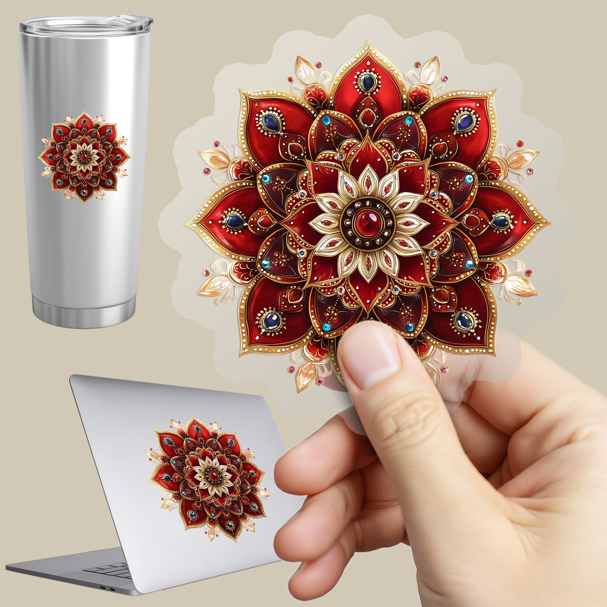 Permanent Sticker Rotes Weihnachts Mandala