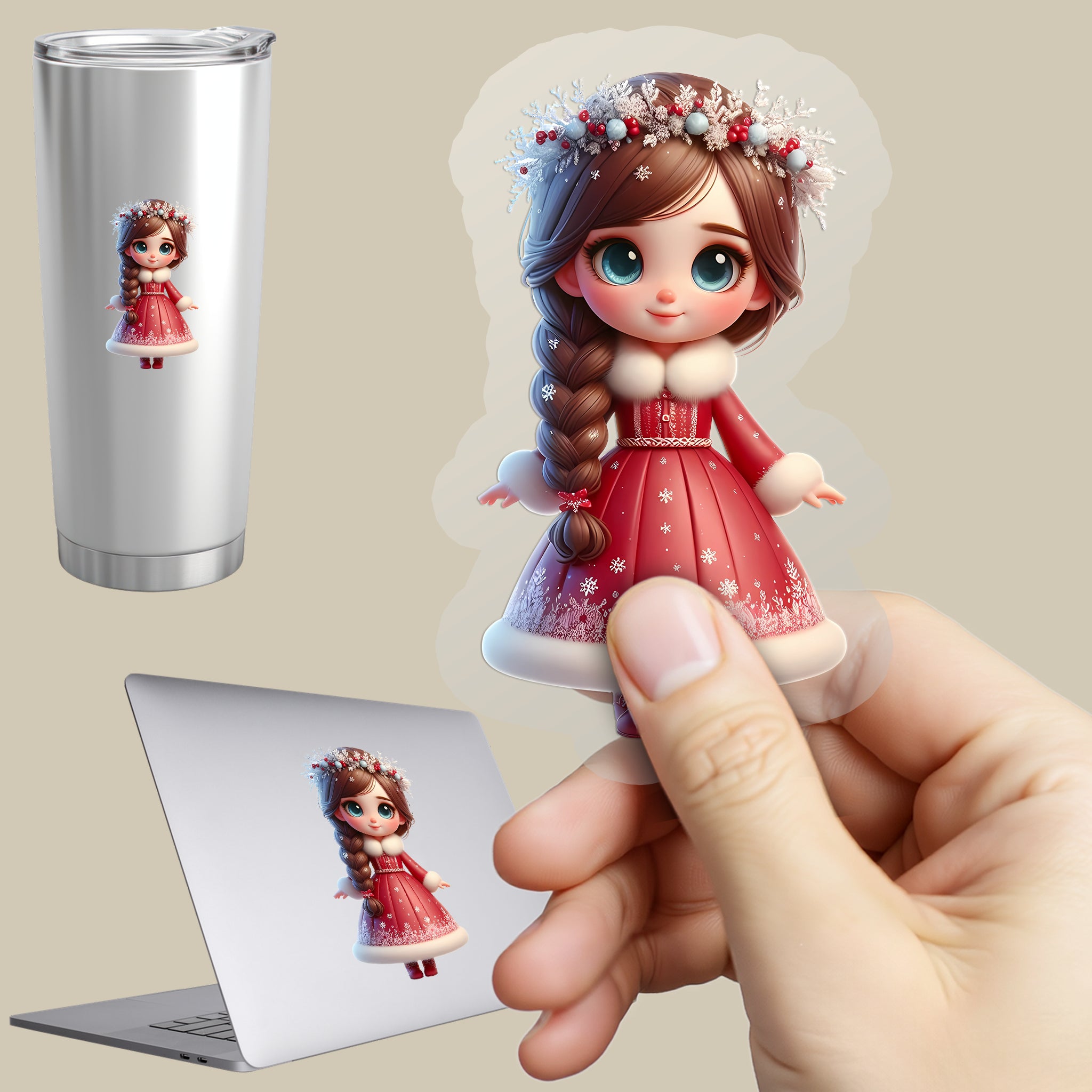 Permanent Sticker Rote Weihnachts Prinzessin