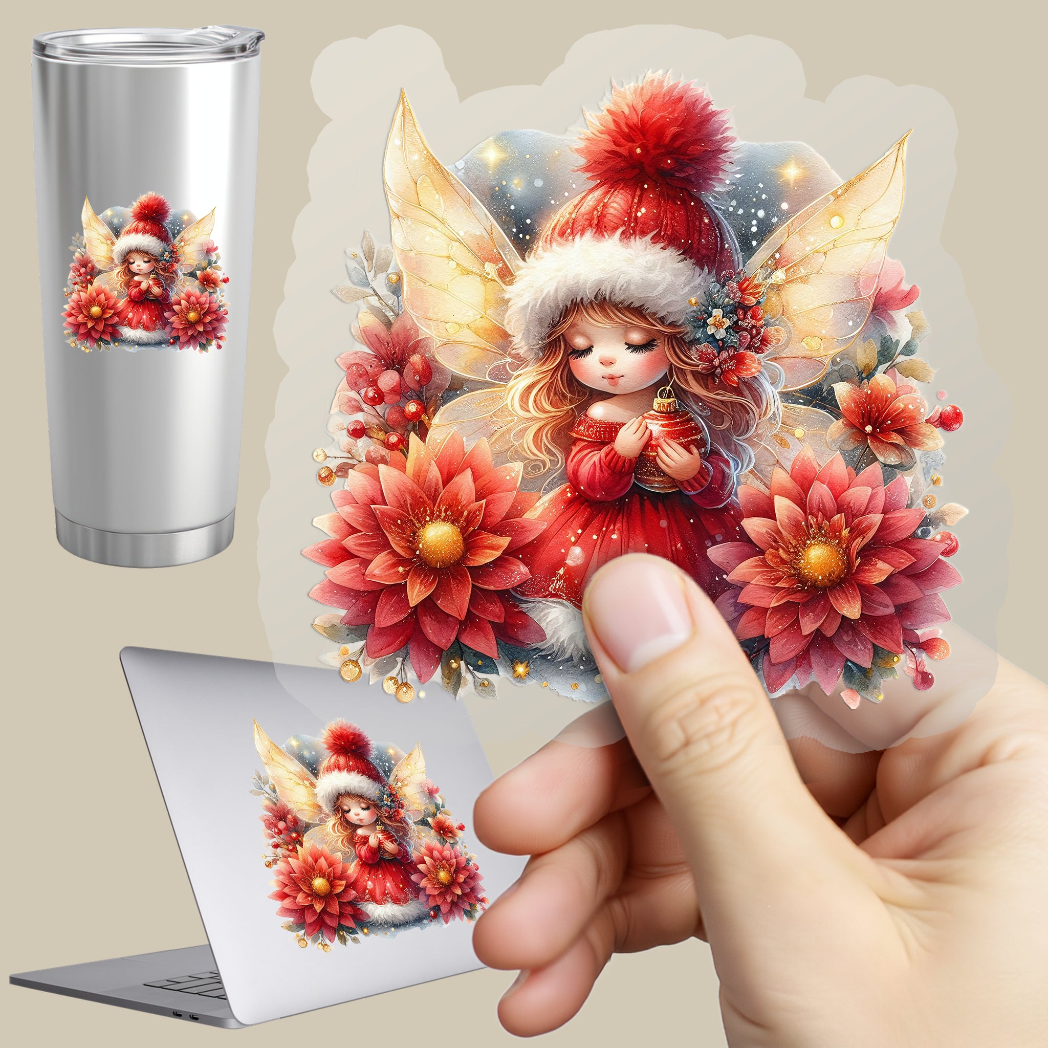 Permanent Sticker Rote Weihnachts Fee