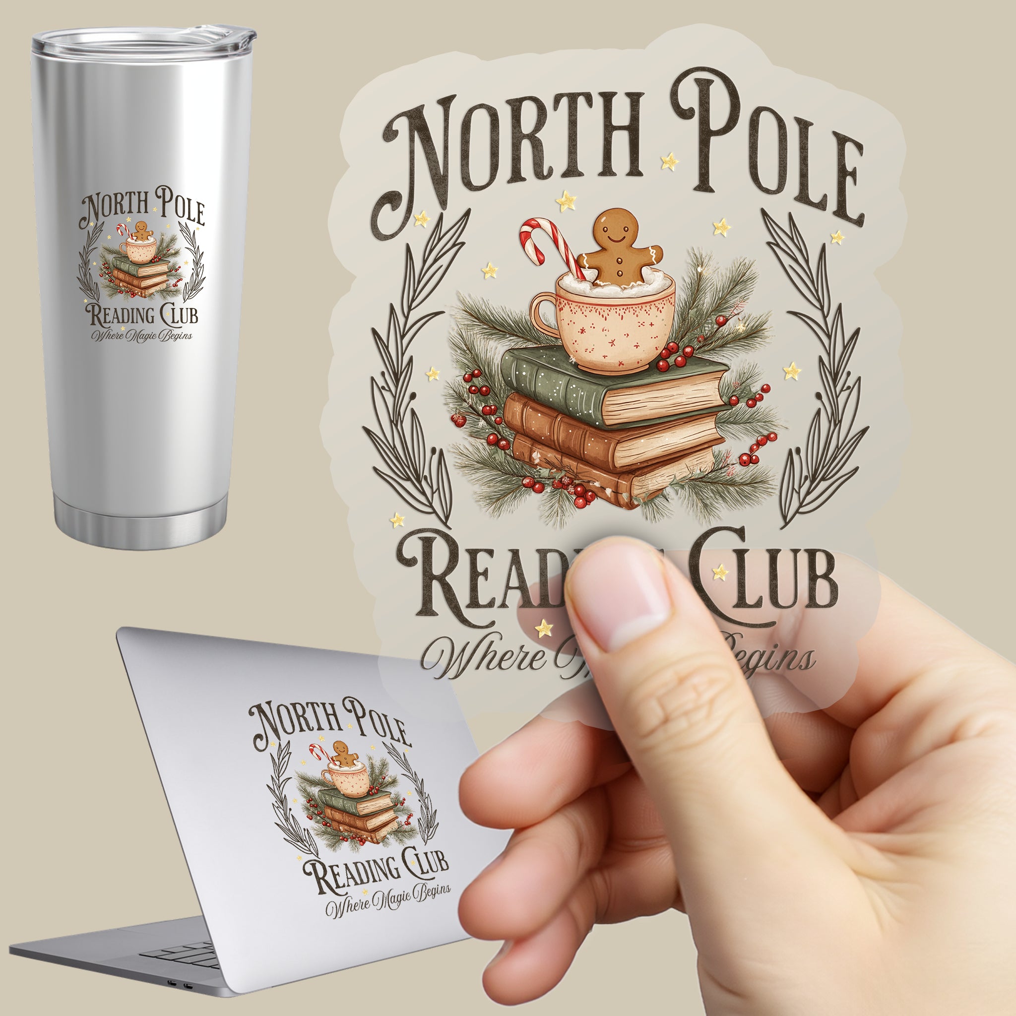 Permanent Sticker North Pole Reading Club braun