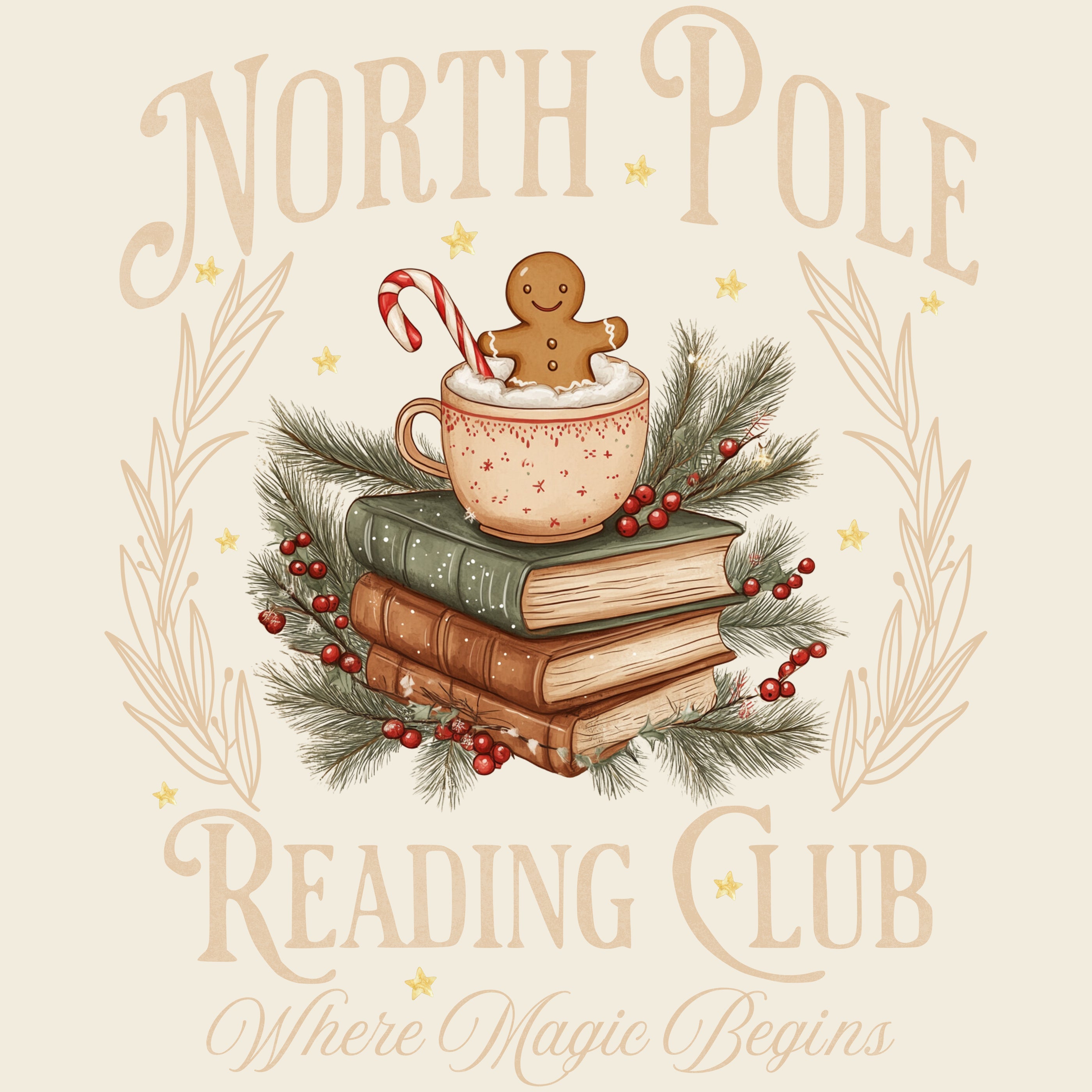 Permanent Sticker North Pole Reading Club beige