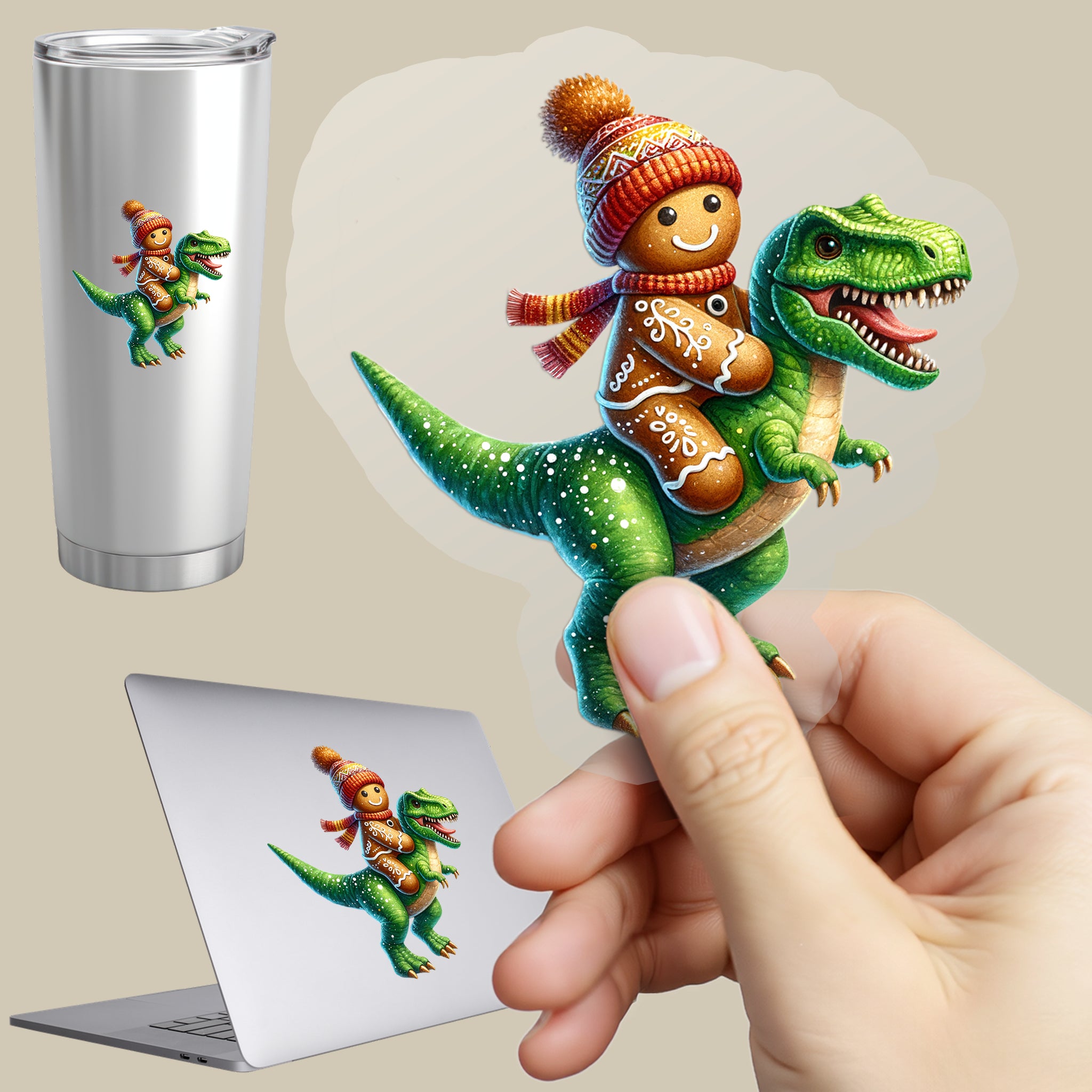 Permanent Sticker Lebkuchenritt auf Dinosaurier