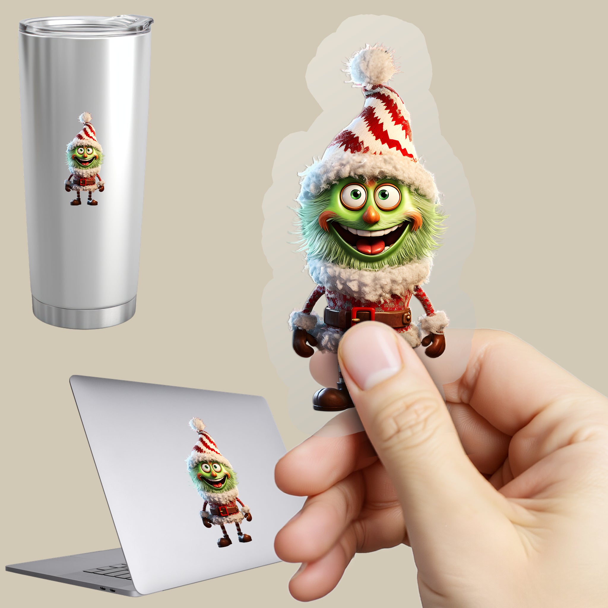 Permanent Sticker Grünes Weihnachts Monster