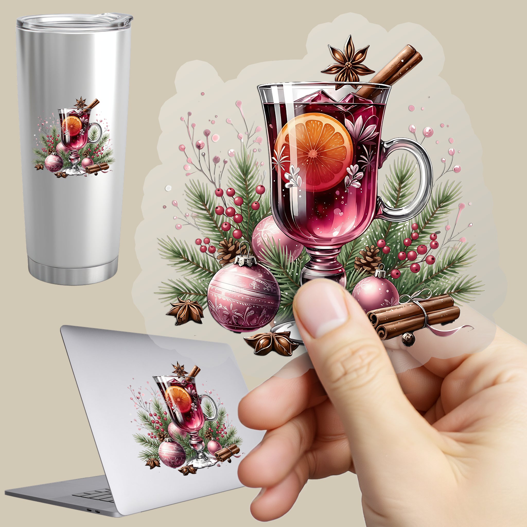 Permanent Sticker Glühwein in Zweigen