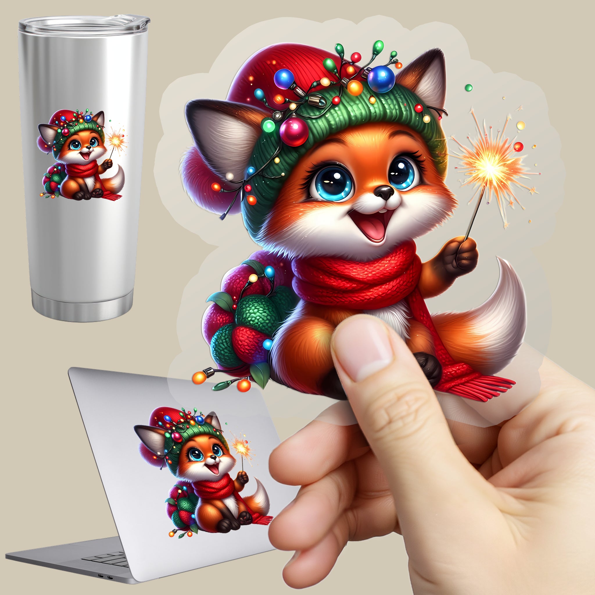 Permanent Sticker Fuchs Weihnachtsglanz