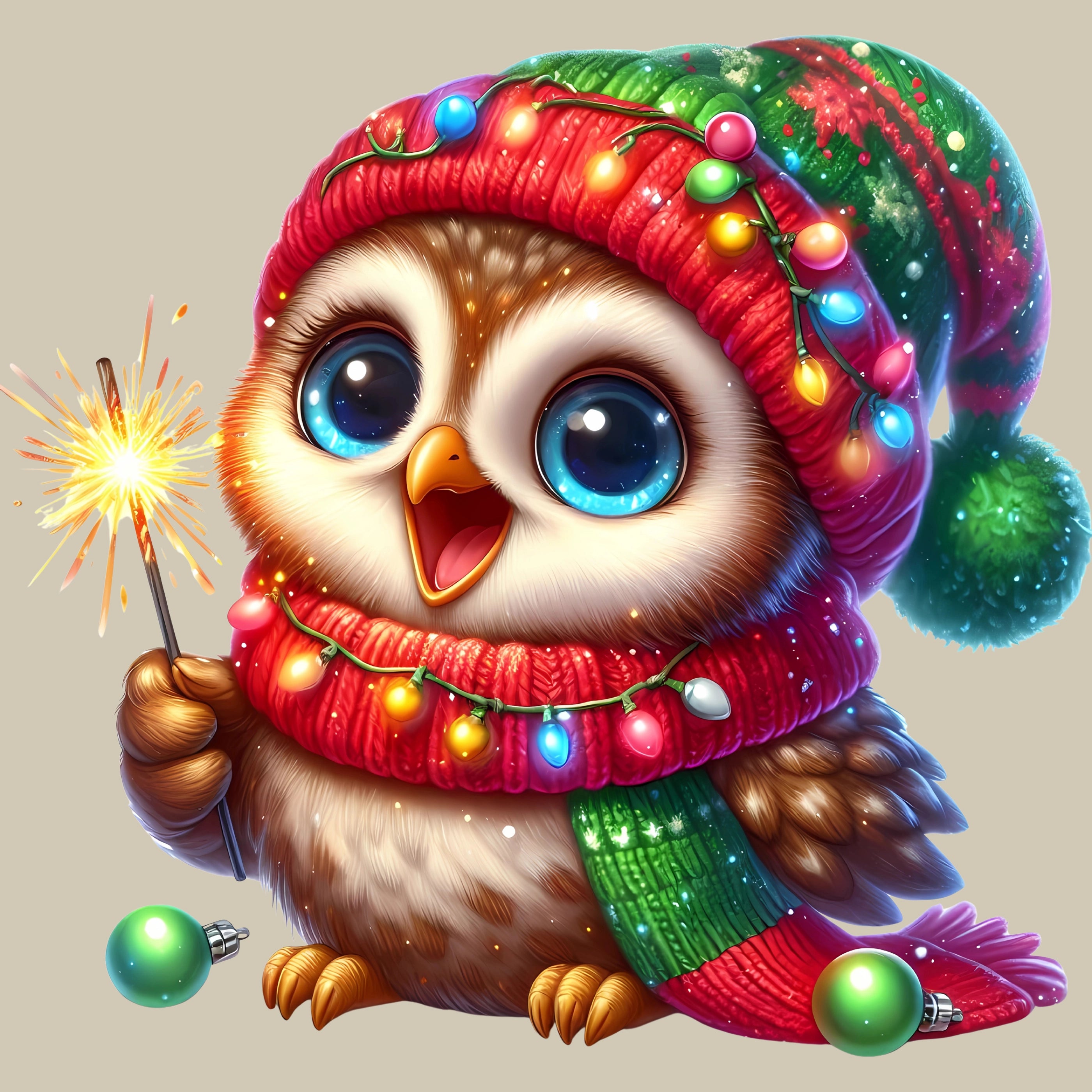 Permanent Sticker Eule Weihnachtsglanz