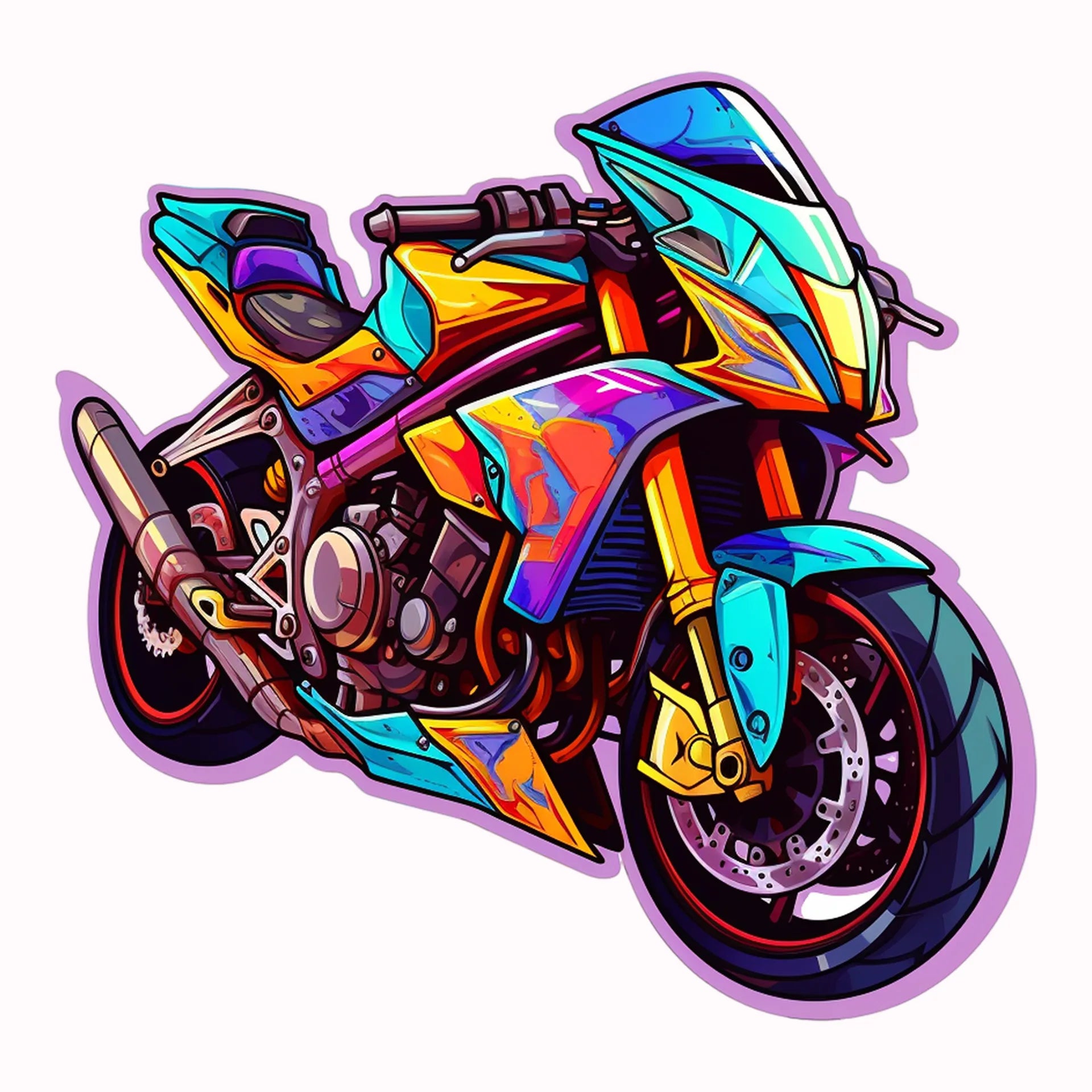 Permanent Sticker Rennmotorrad Bunt