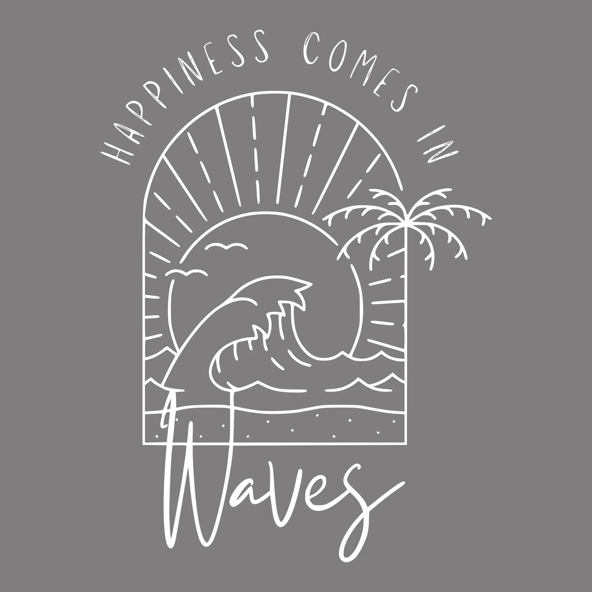 Permanent Sticker Schriftzug happiness comes in waves Weiß