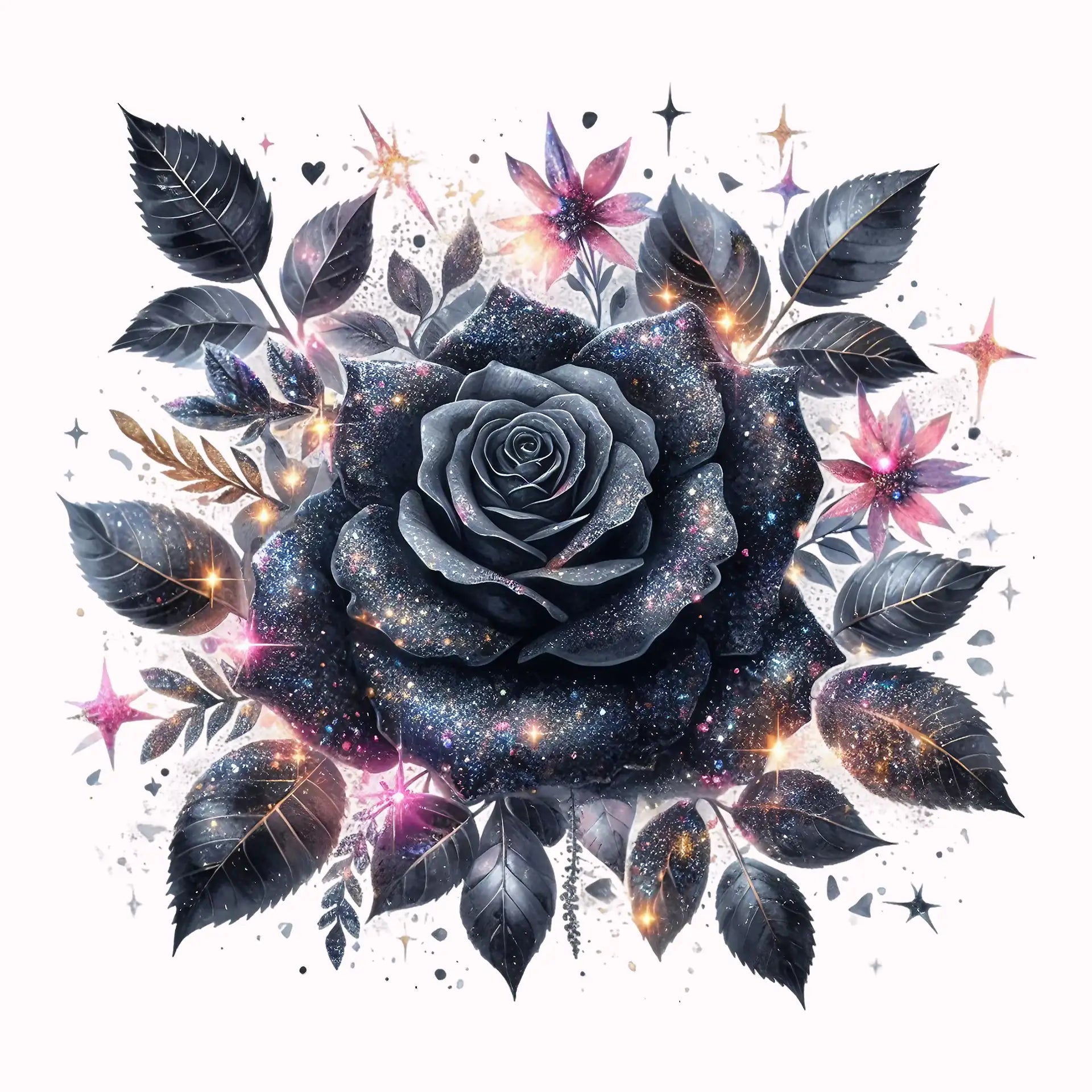 Permanent Sticker schwarze Rose Galaxy Night