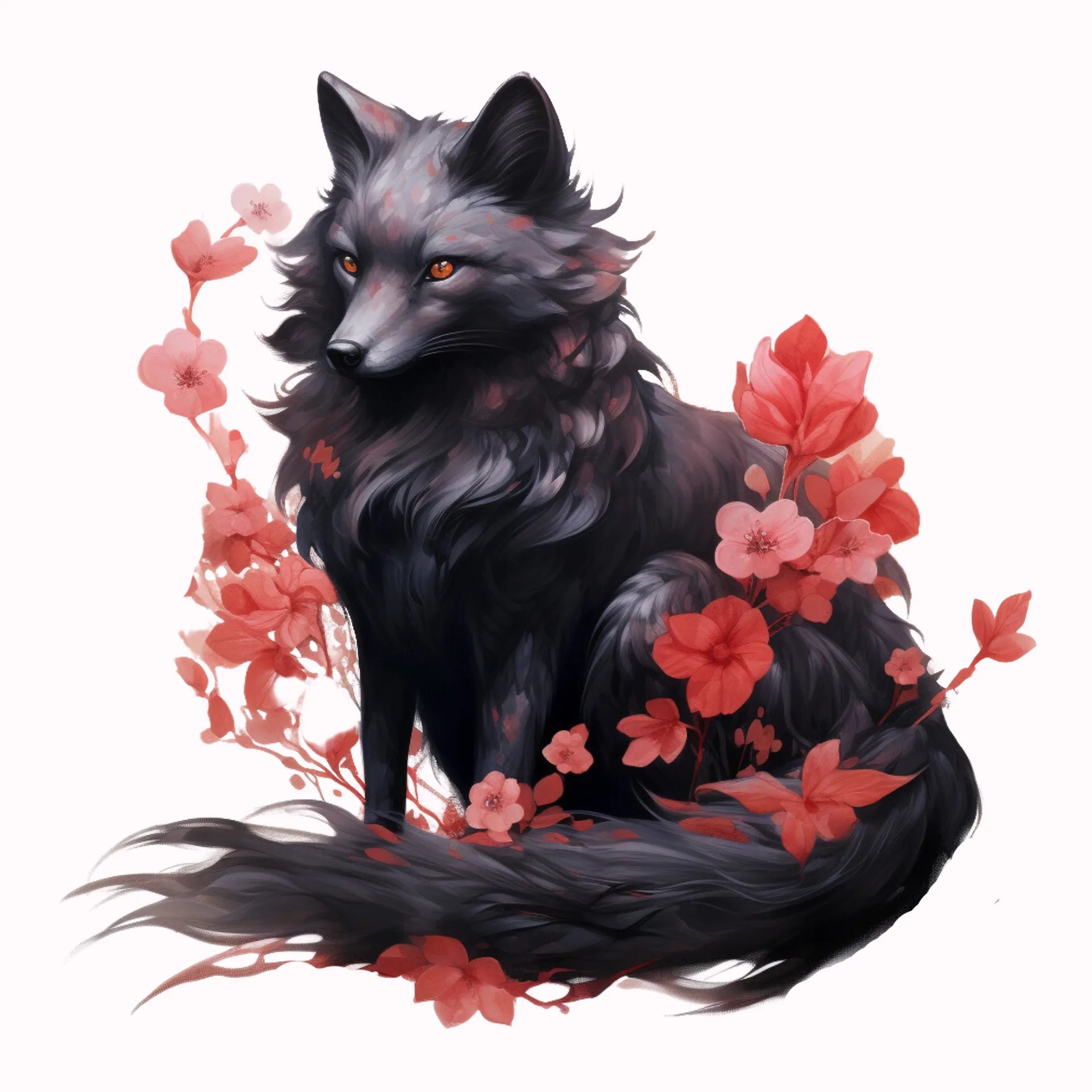 Permanent Sticker Schwarzer Blüten Fuchs